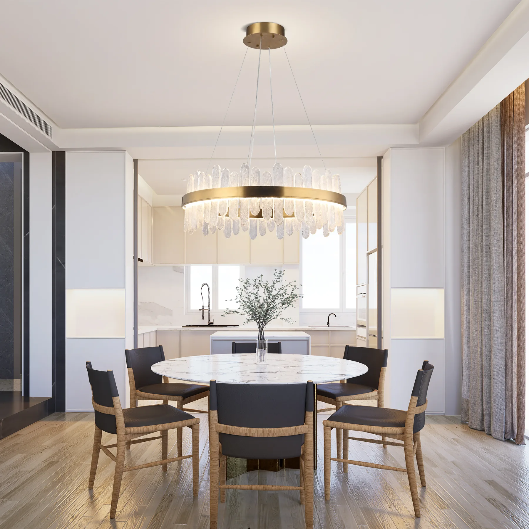Luminous Brass Crystal Ring Chandelier image 2