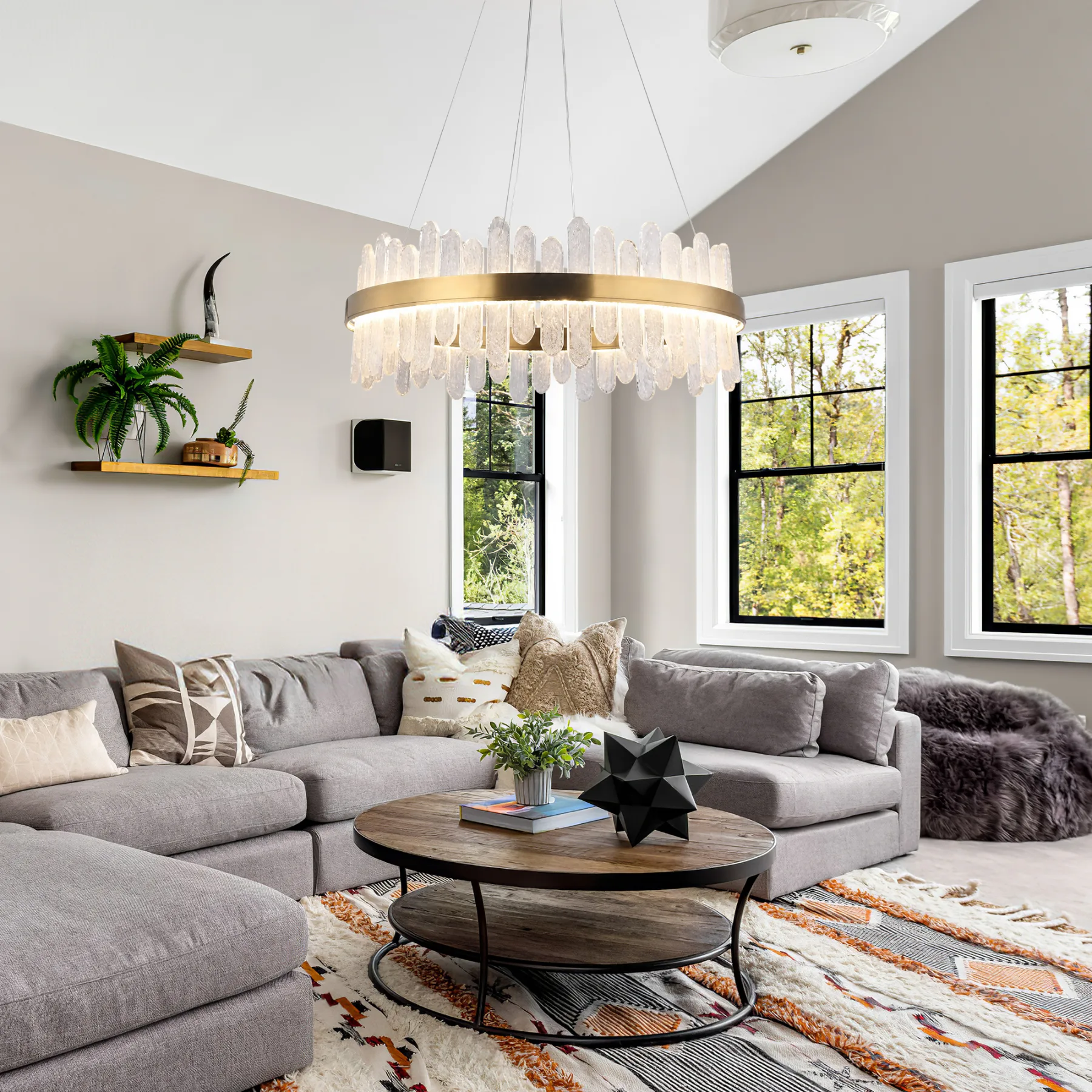 Luminous Brass Crystal Ring Chandelier image 4