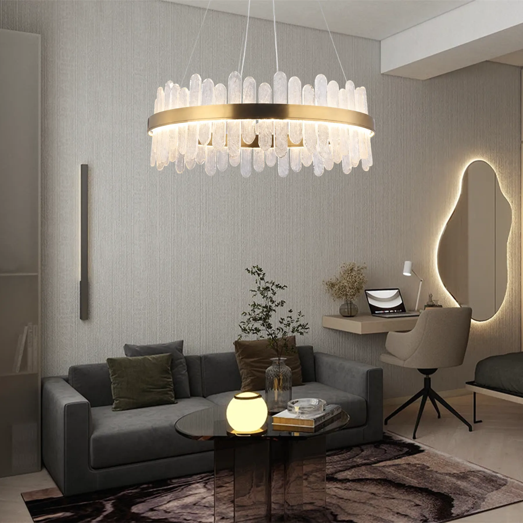 Luminous Brass Crystal Ring Chandelier image 5