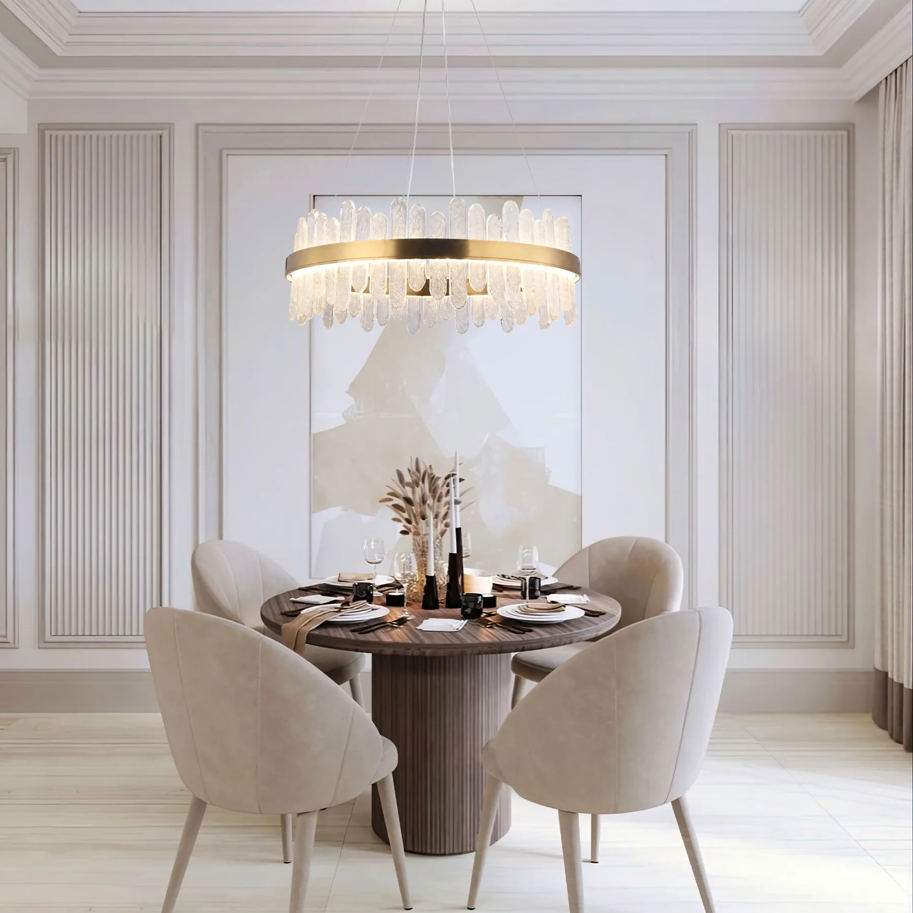 Luminous Brass Crystal Ring Chandelier image 3