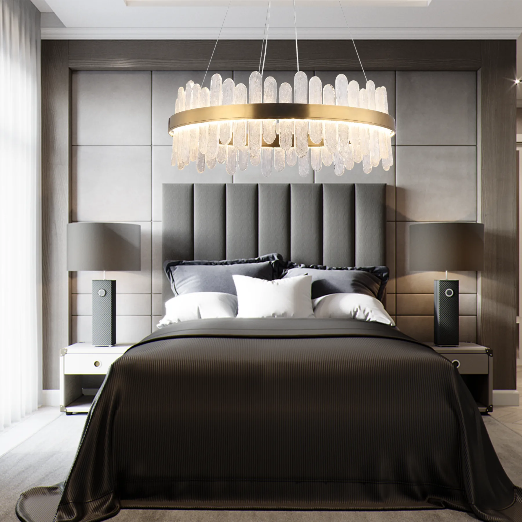 Luminous Brass Crystal Ring Chandelier image 6