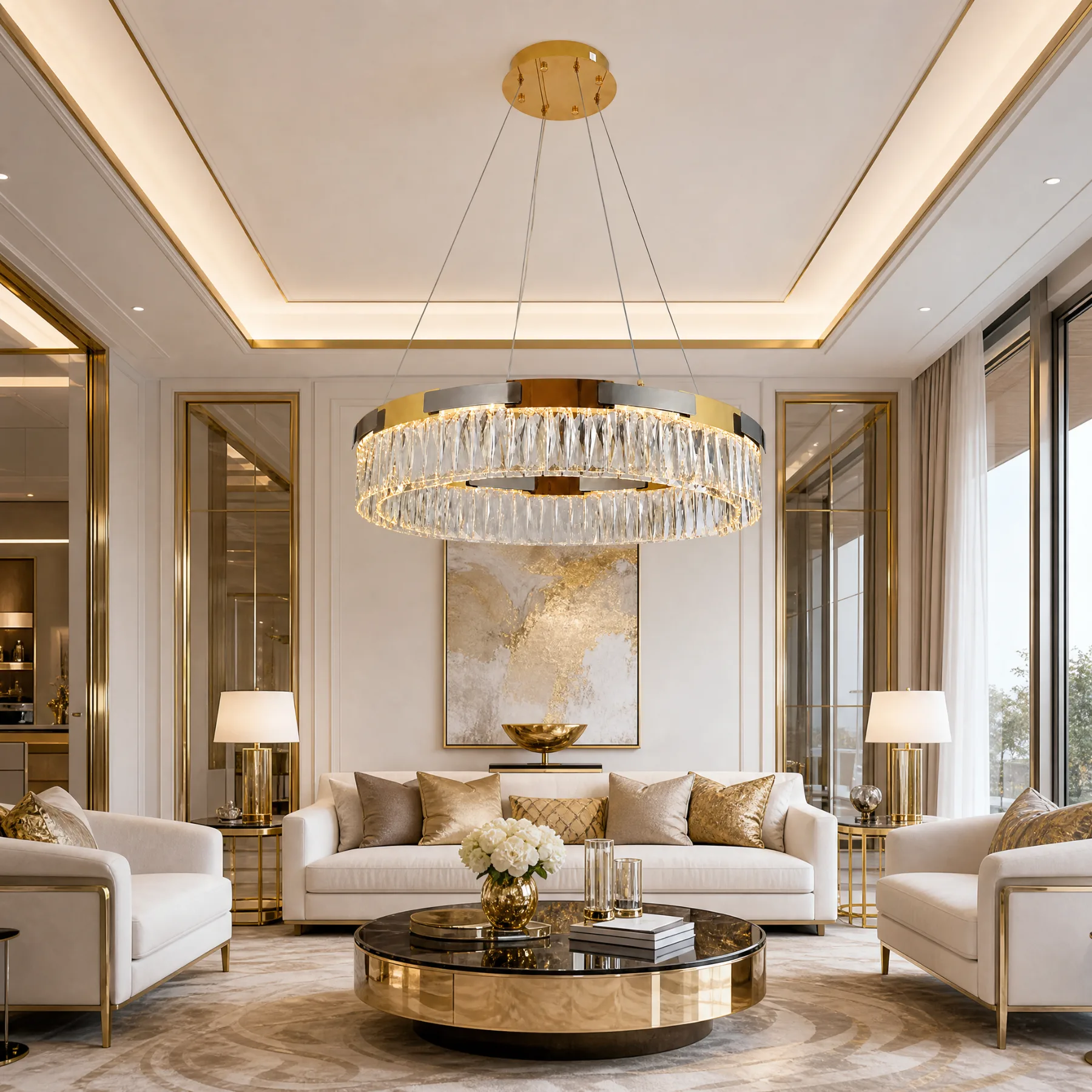 Gilded Crystal Ring Chandelier image 3