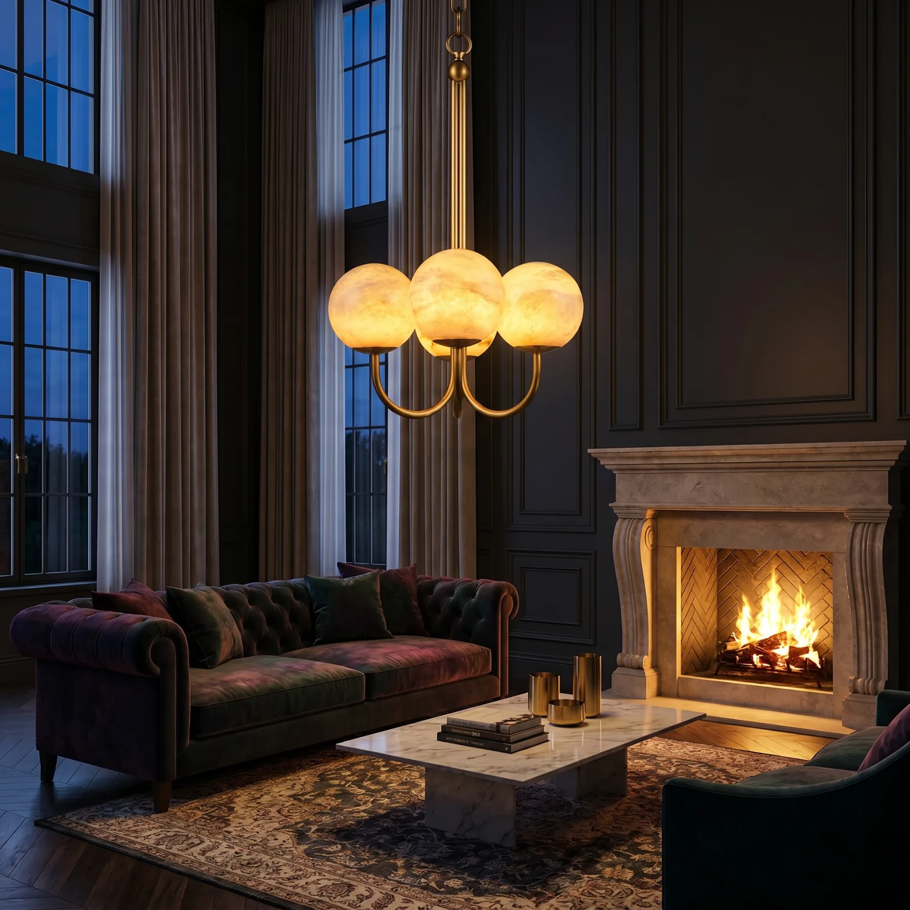 Gilded Alabaster Globe Chandelier image 5