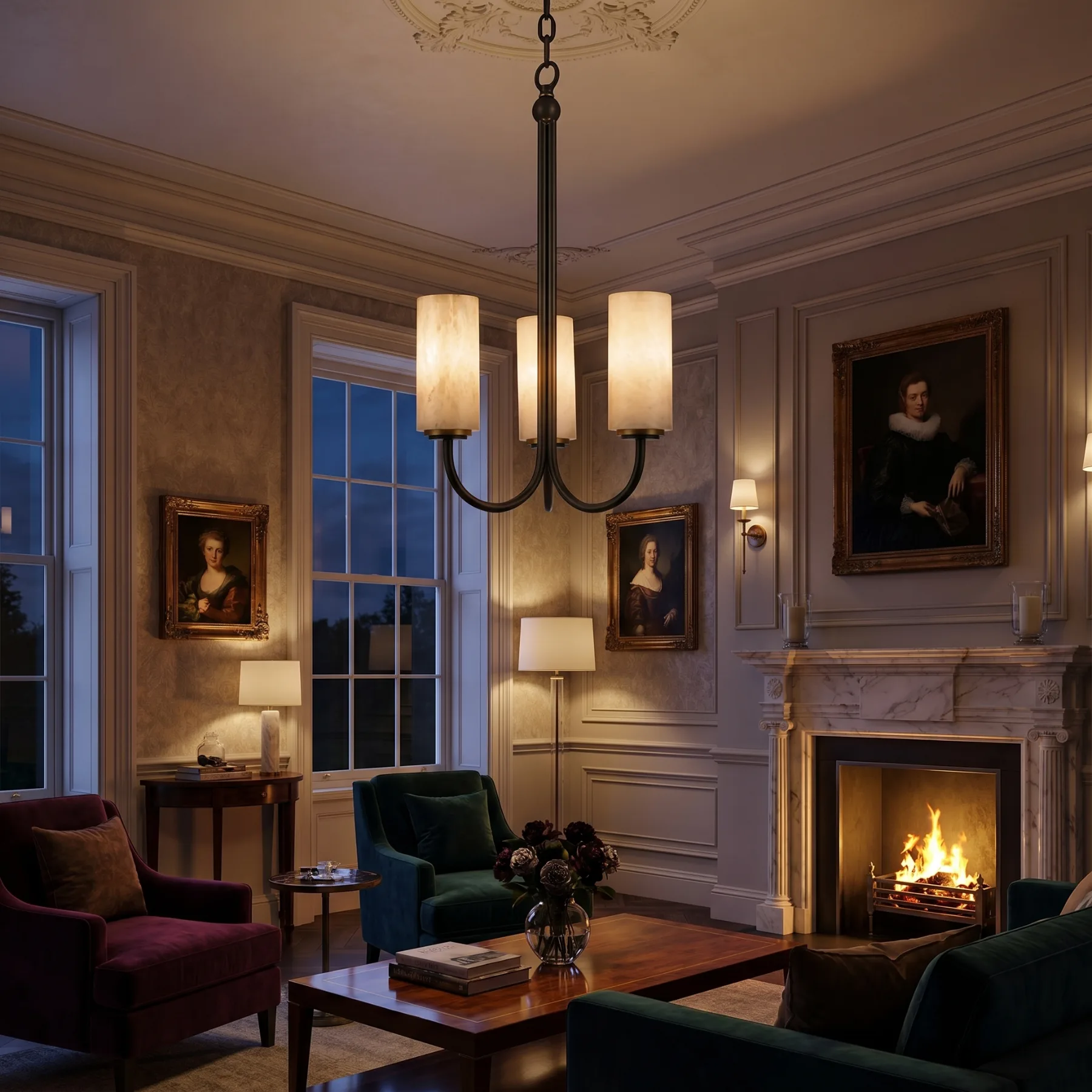 Heritage Alabaster Cylinder Chandelier image 5