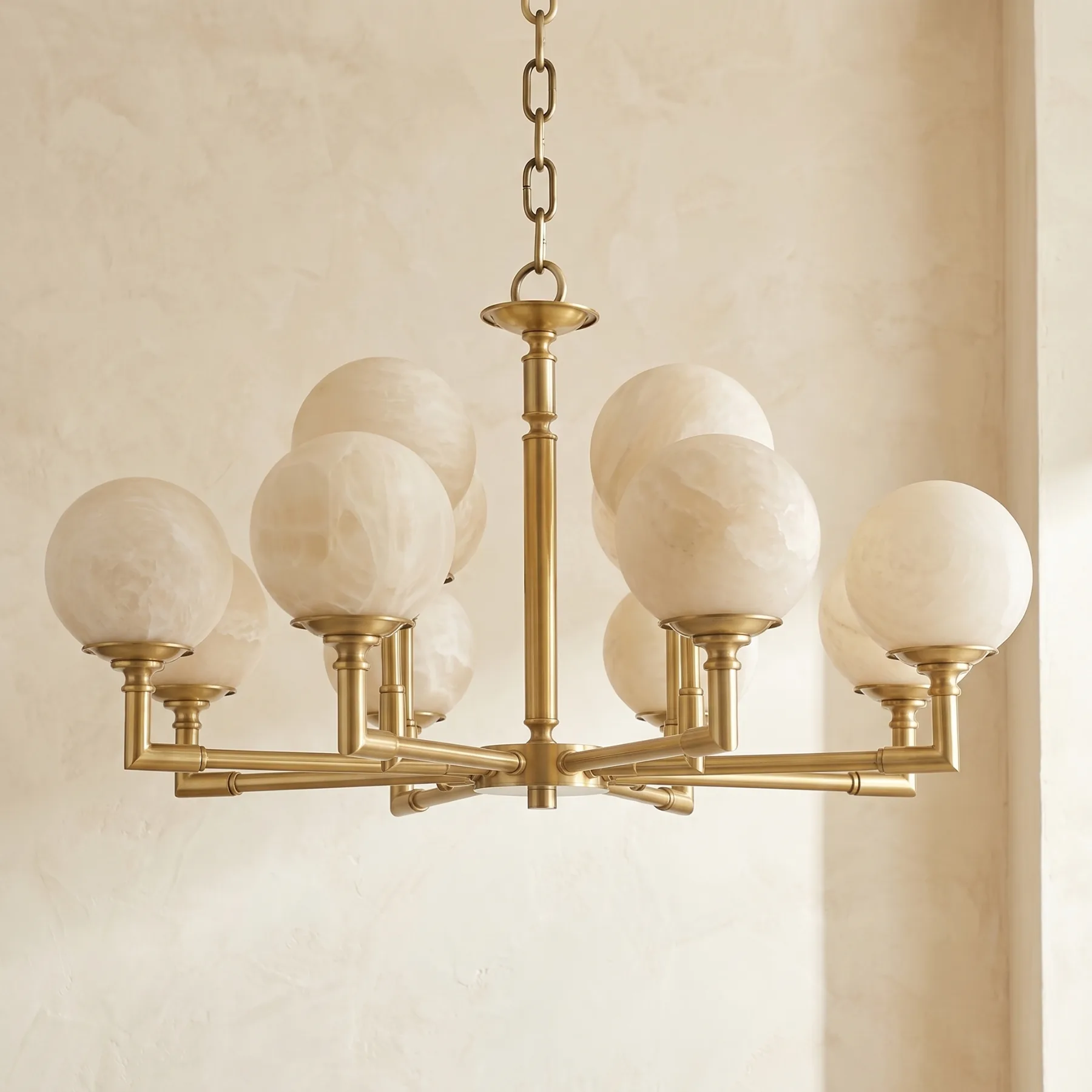 Gilded Alabaster Globe Chandelier image 2