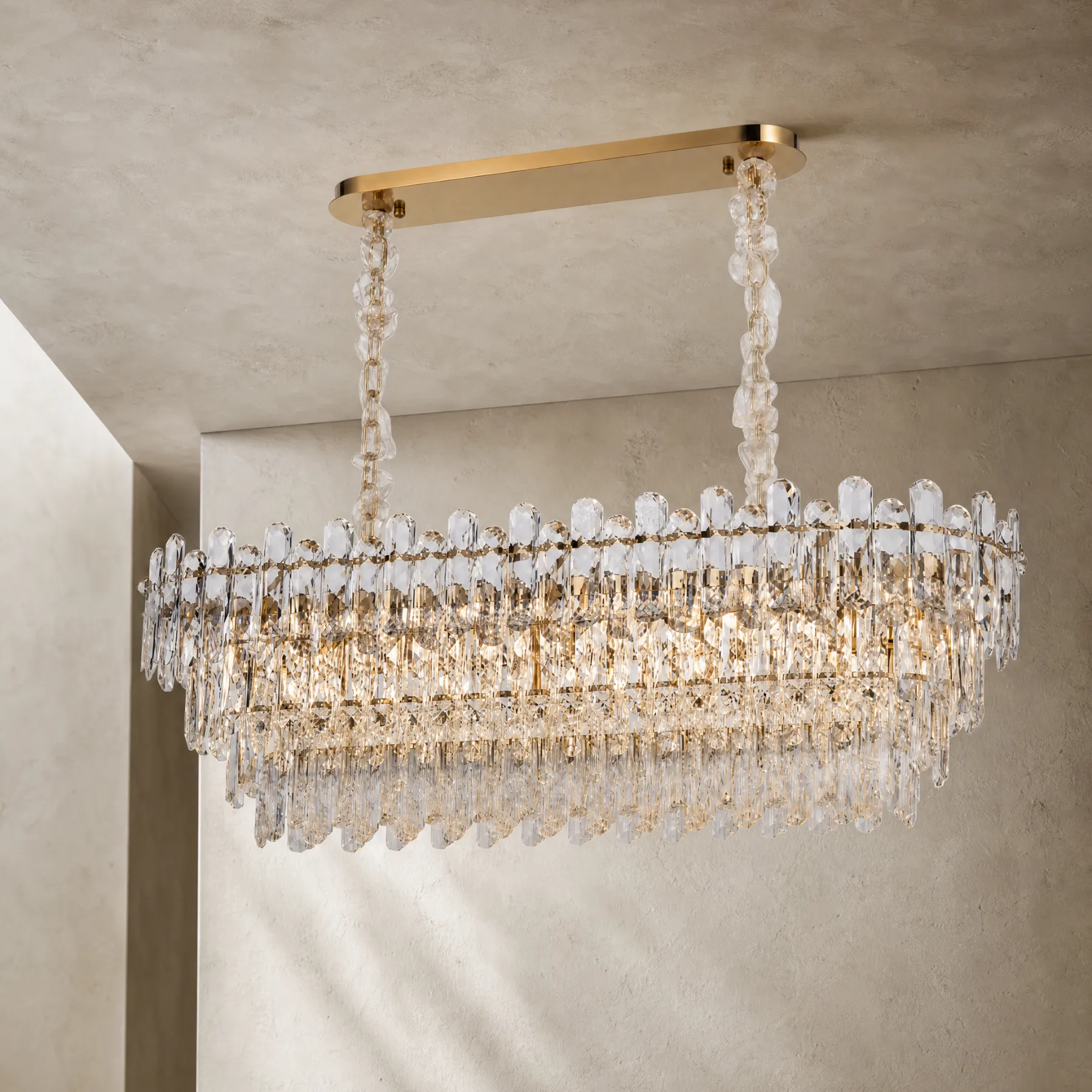 Gilded Crystal Linear Chandelier custom chandeliers