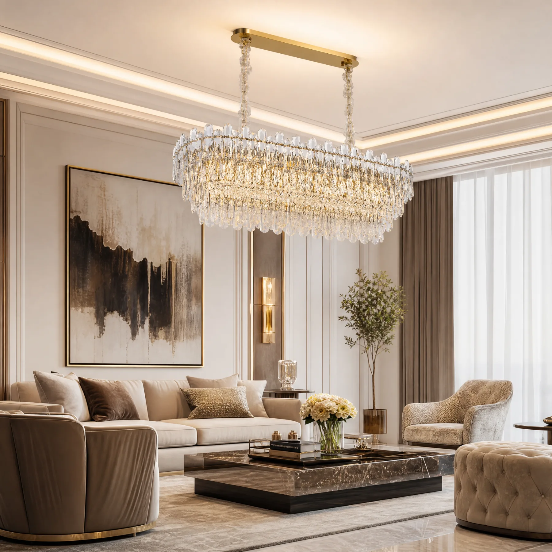 Gilded Crystal Linear Chandelier image 5