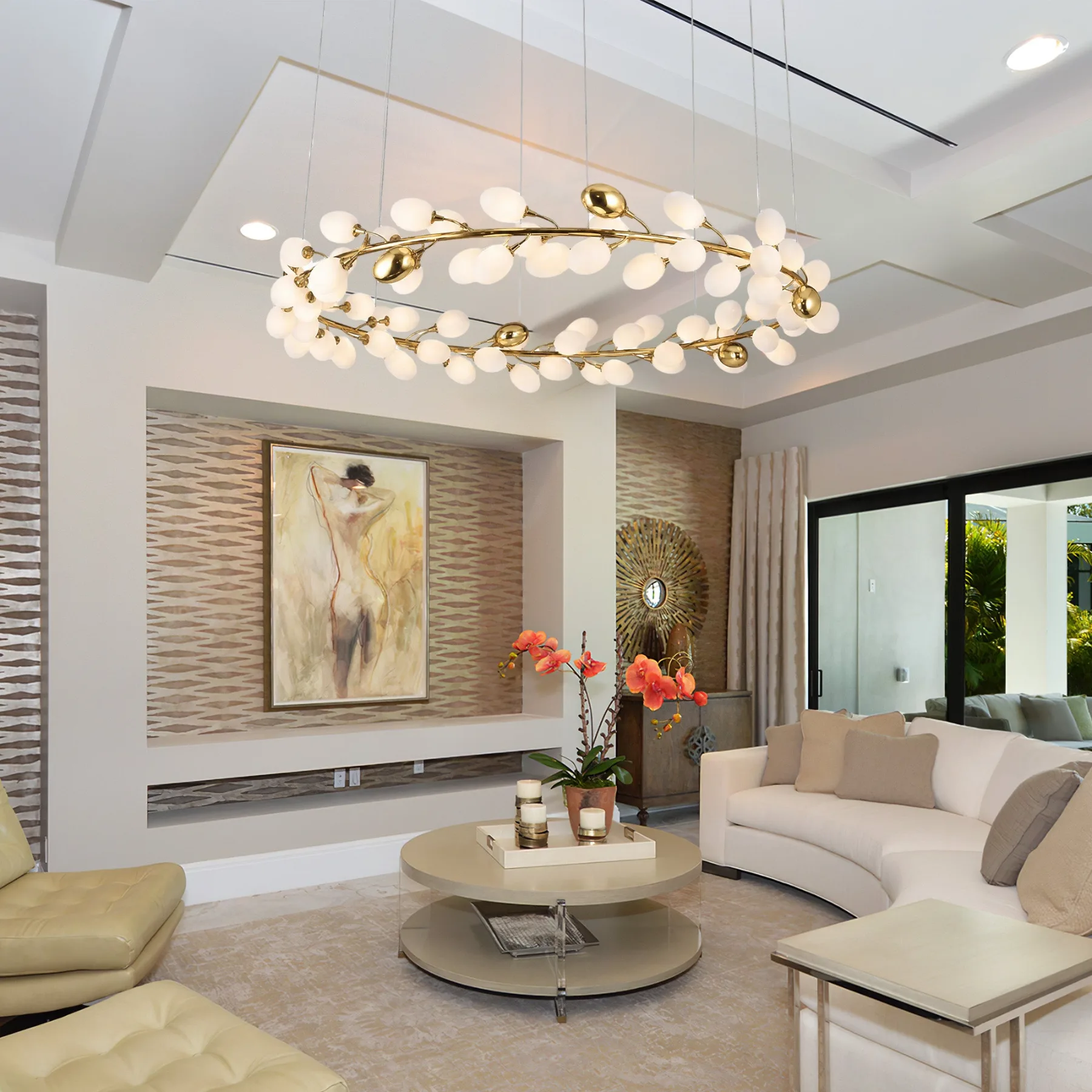 Gilded Branch Glass Chandelier image 3