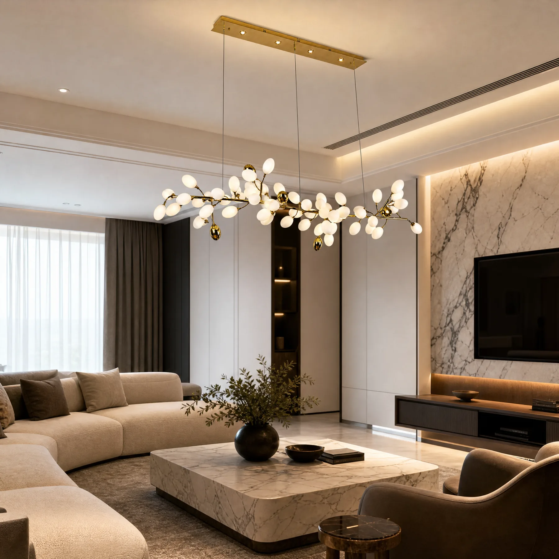 Gilded Branch Glass Chandelier image 2