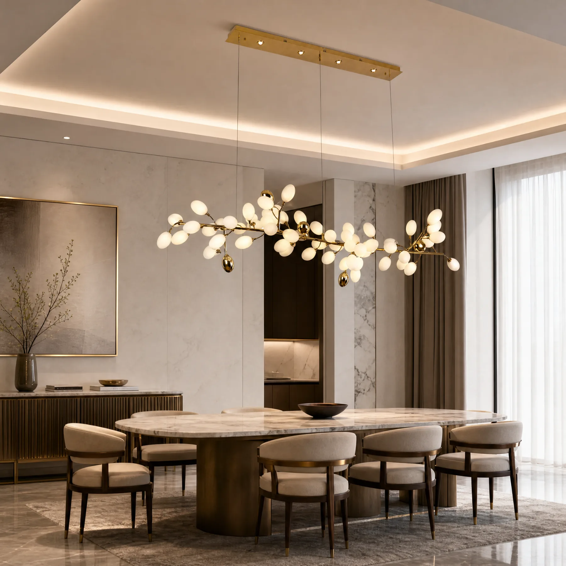 Gilded Branch Glass Chandelier image 5