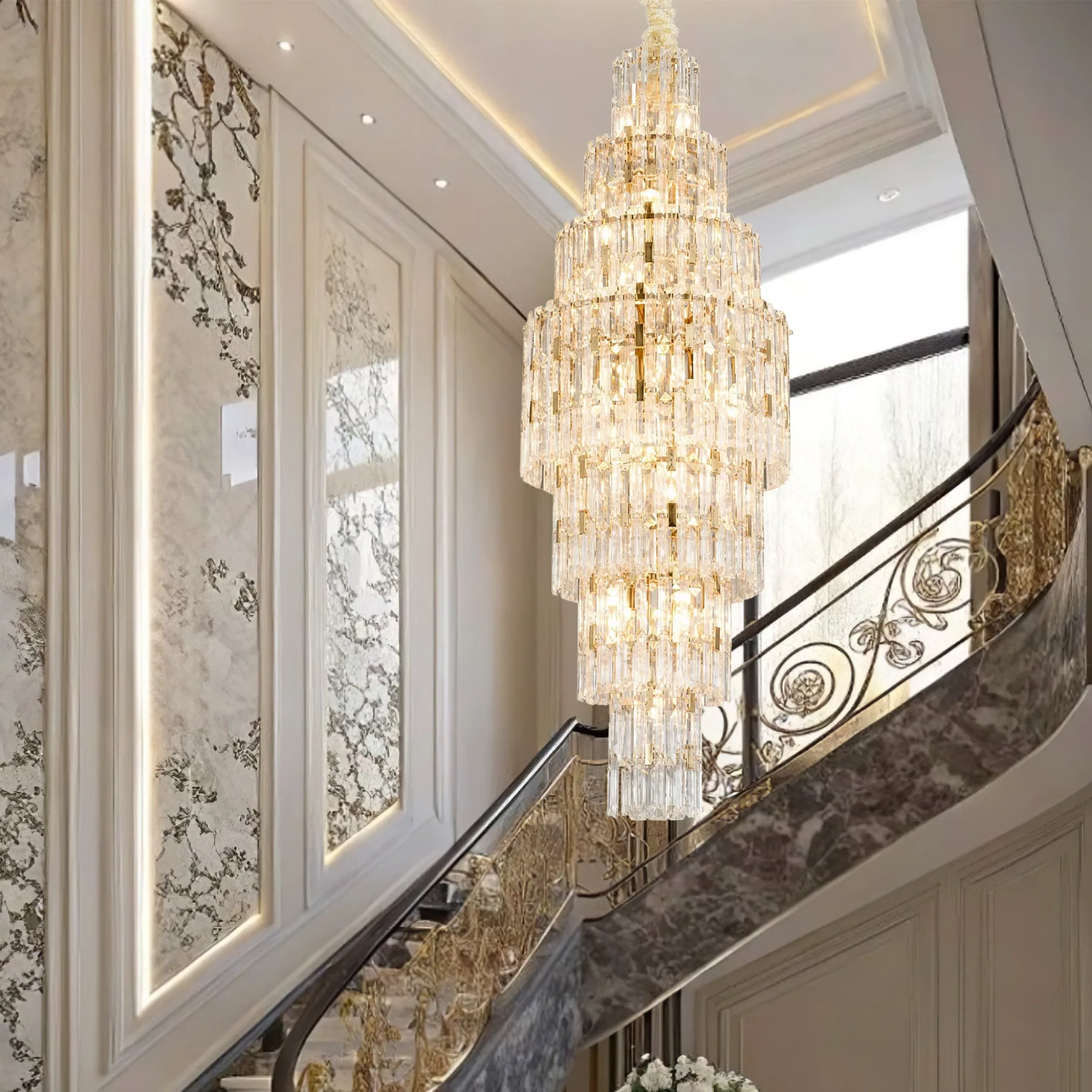 Gilded Crystal Cascade Chandelier image 3