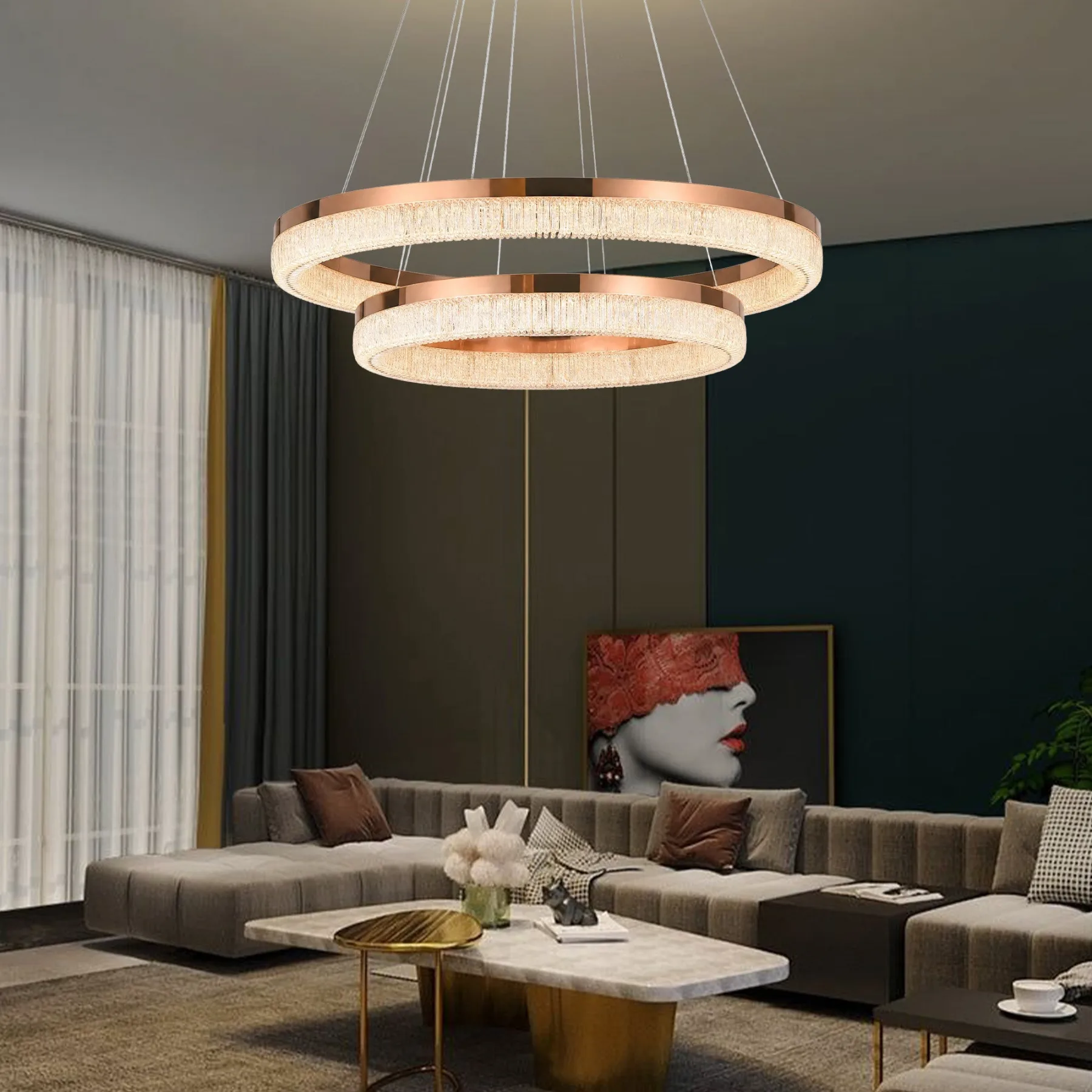 Gilded Crystal Ring Chandelier image 3