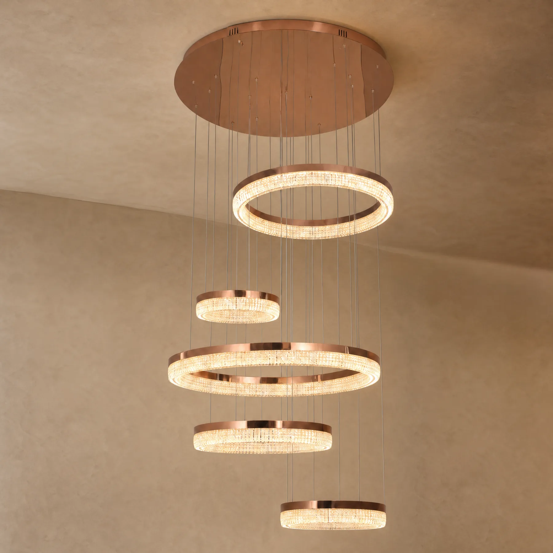 Luminous Rose Gold Ring Chandelier custom chandeliers