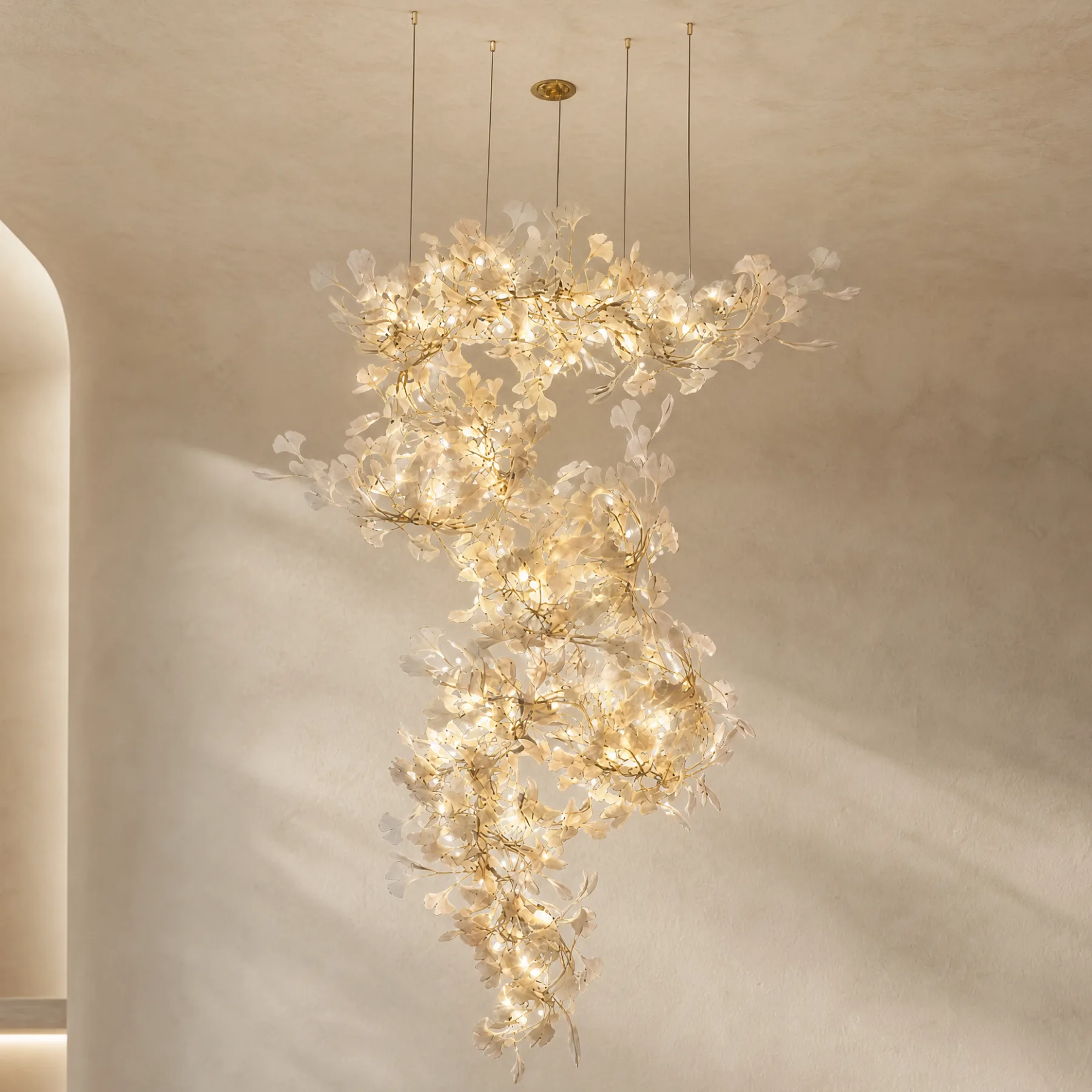 Ethereal Gold Leaf Cascade Chandelier custom chandeliers