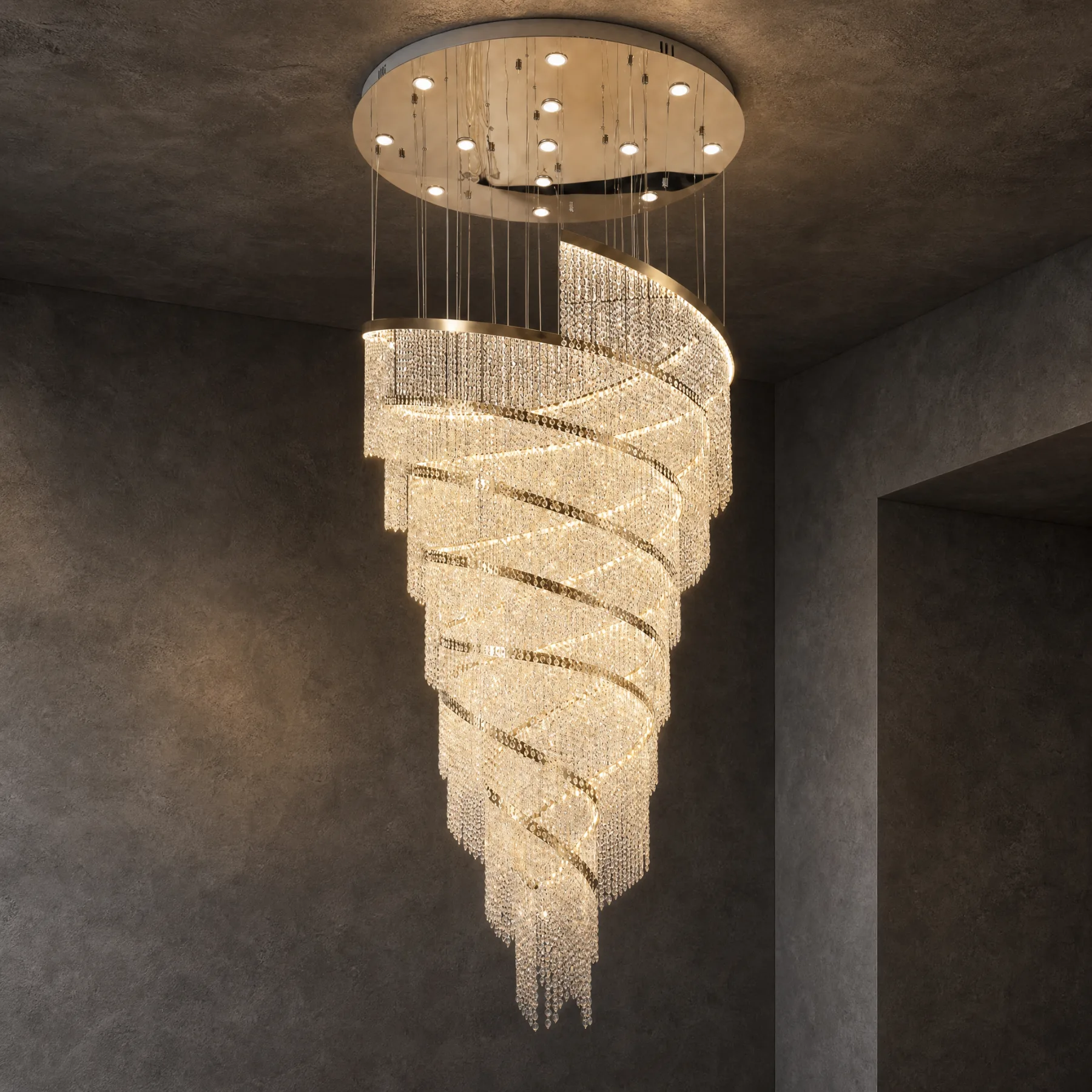 Spiral Crystal Cascade Chandelier custom chandeliers