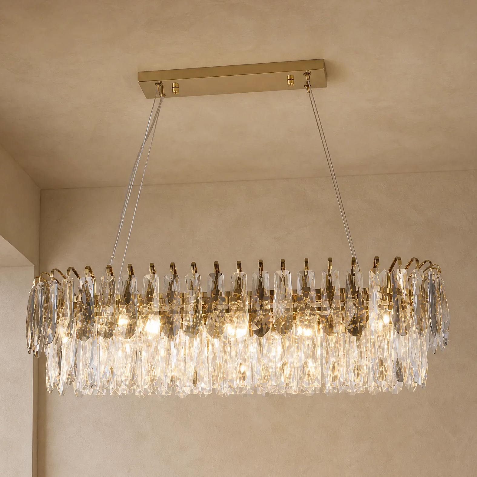 Gilded Crystal Linear Chandelier custom chandeliers