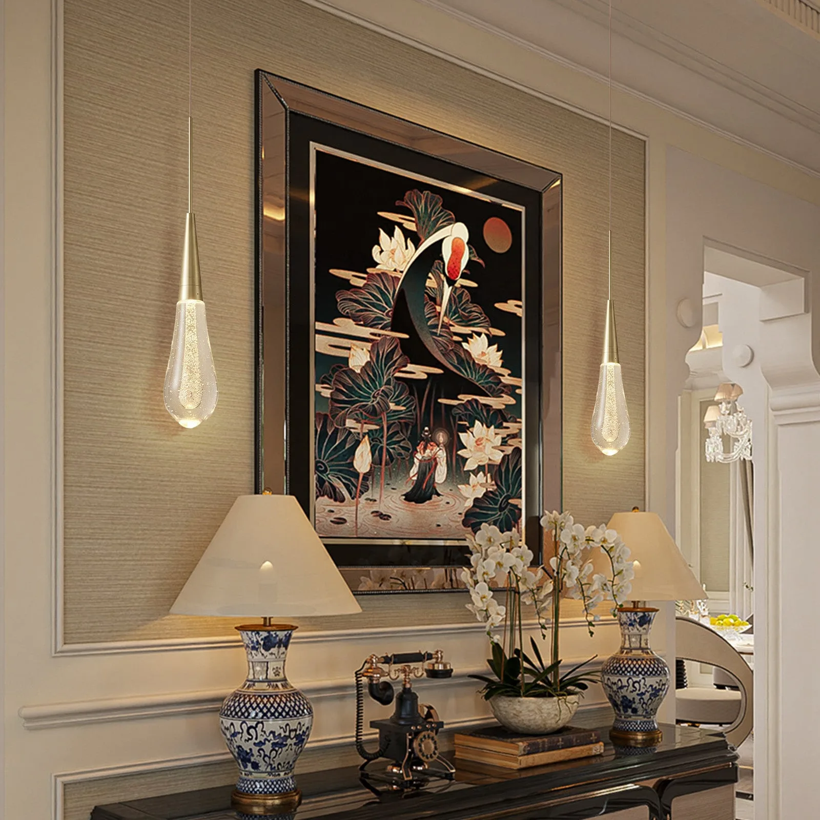 Gilded Teardrop Glass Pendant Light image 6