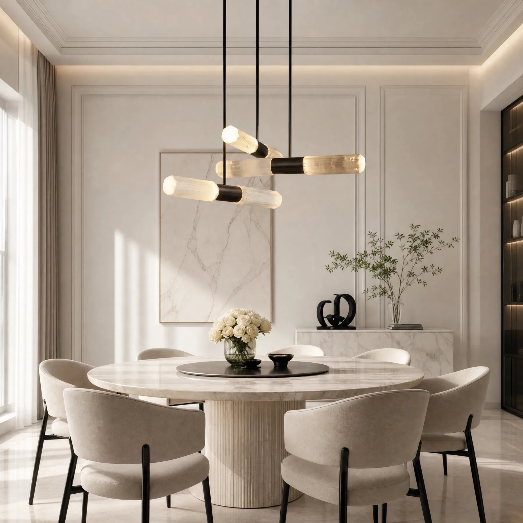 Luminous Ribbed Selenite Pendant Light image 2