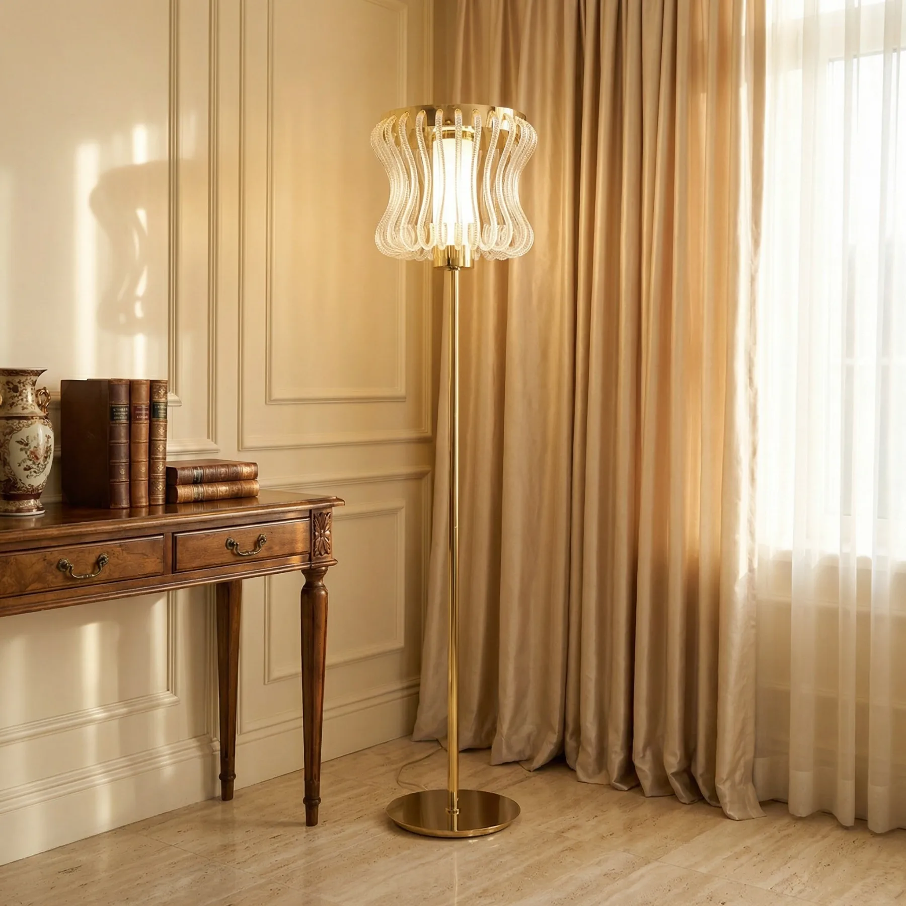 Gilded Ripple Glass Floor Lamp image 3
