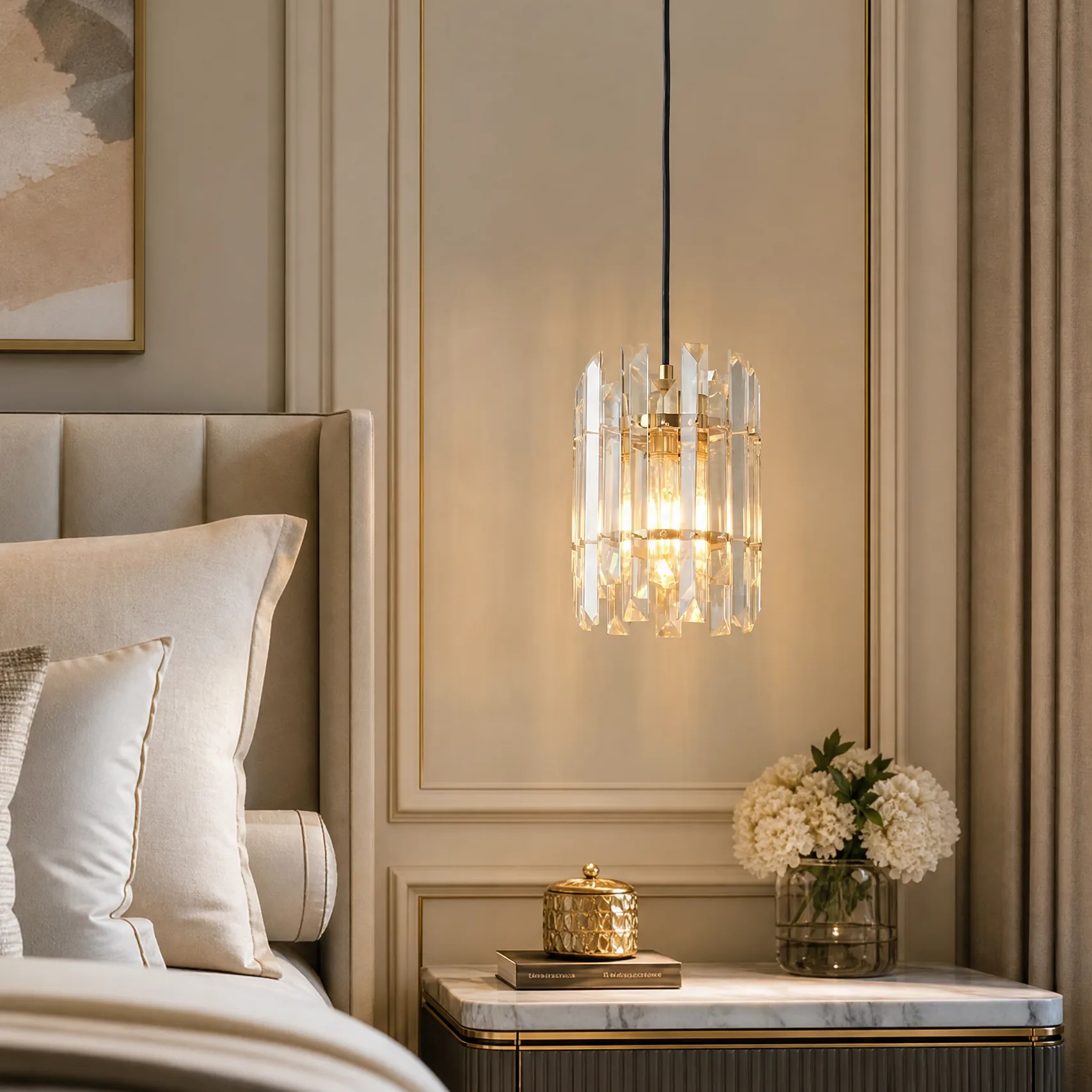 Gilded Crystal Cylinder Pendant Light image 5
