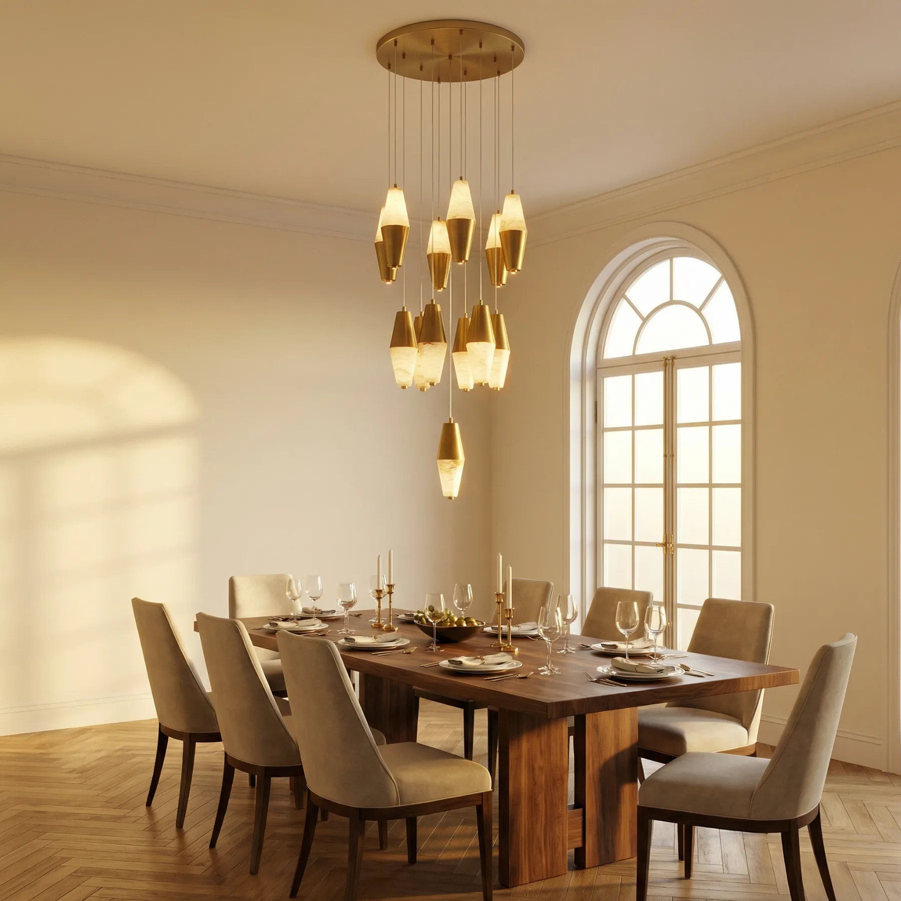 Luminous Alabaster Brass Chandelier image 4