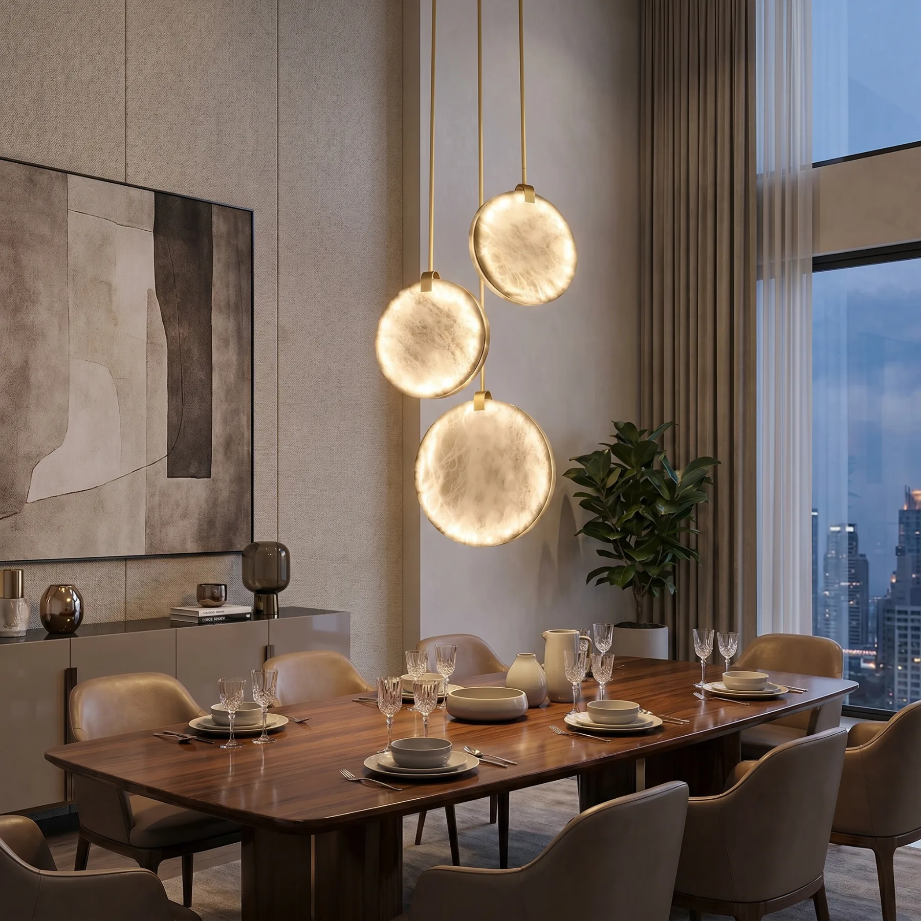 Gilded Disc Alabaster Pendant Light image 3