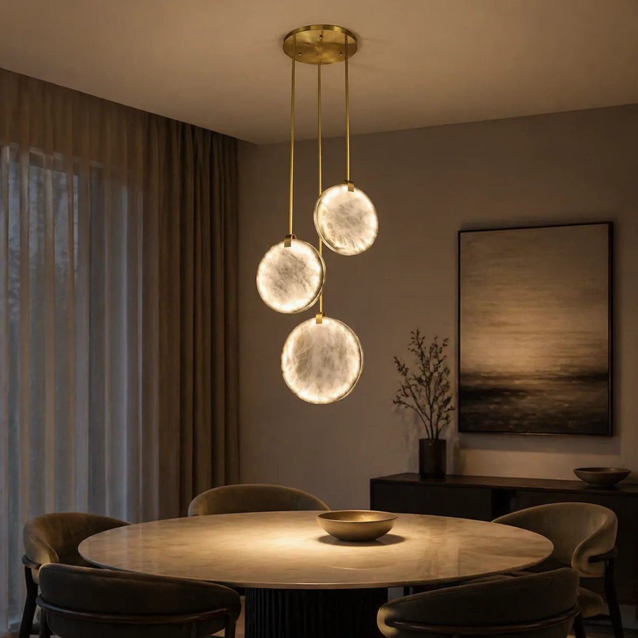 Gilded Disc Alabaster Pendant Light image 5