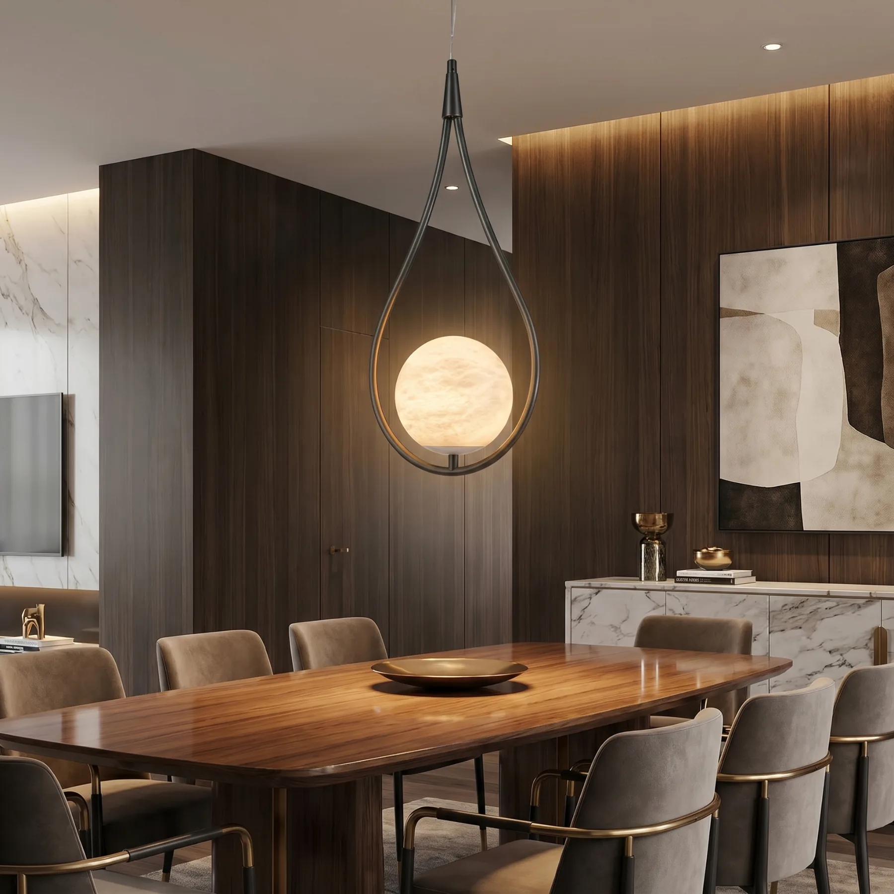 Serene Alabaster Globe Pendant Light image 3