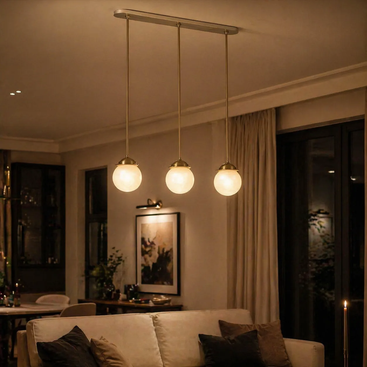 Brass Alabaster Globe Linear Pendant image 5