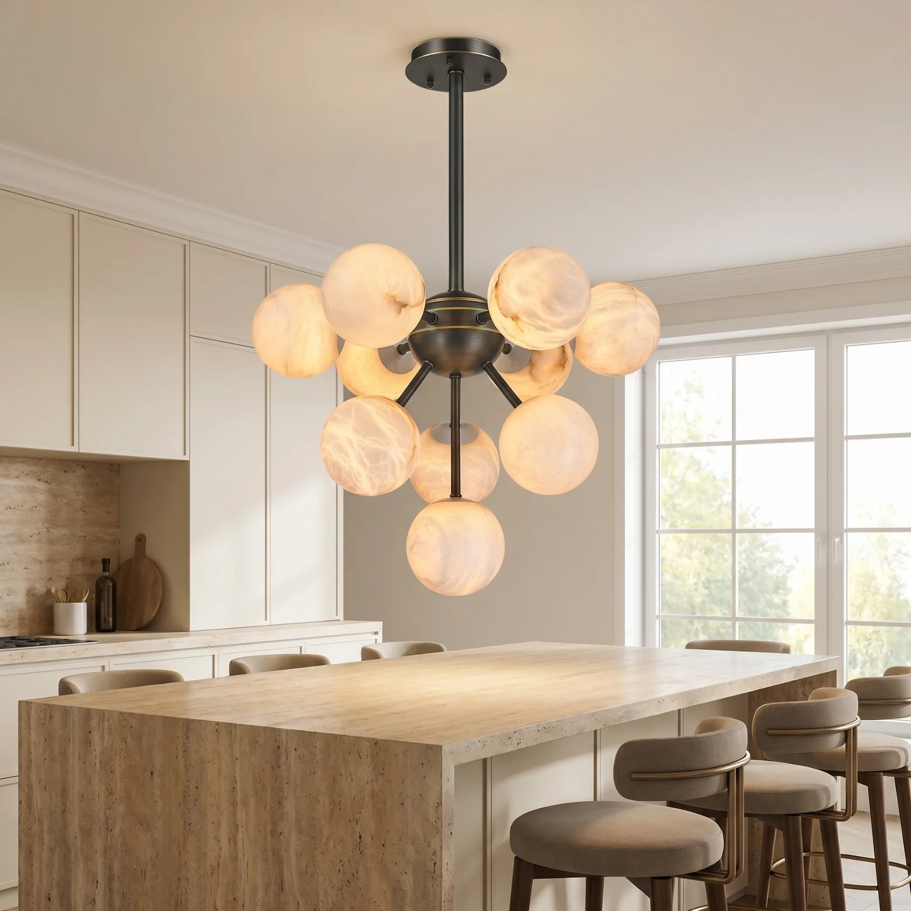 Gilded Alabaster Globe Chandelier image 4