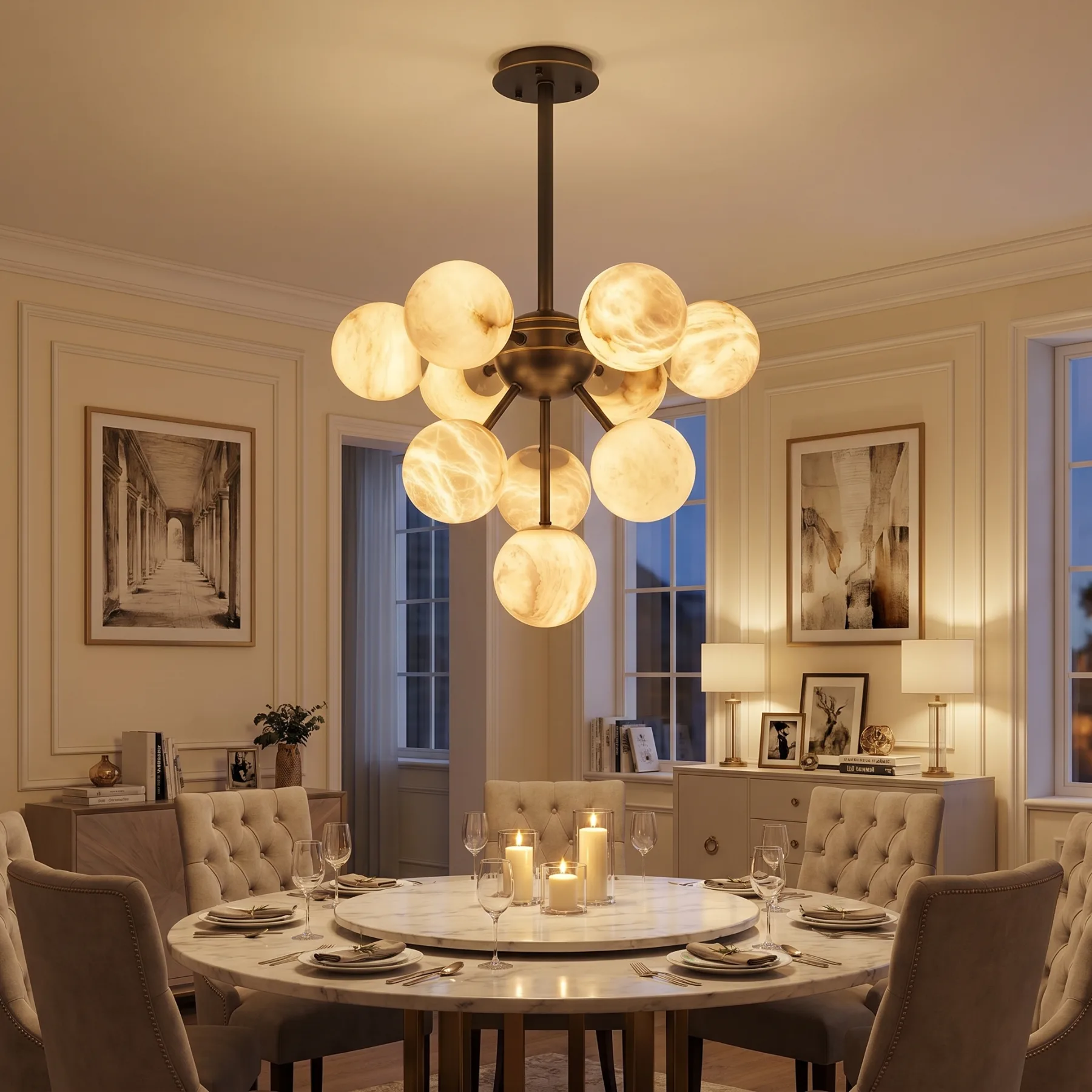 Gilded Alabaster Globe Chandelier image 5