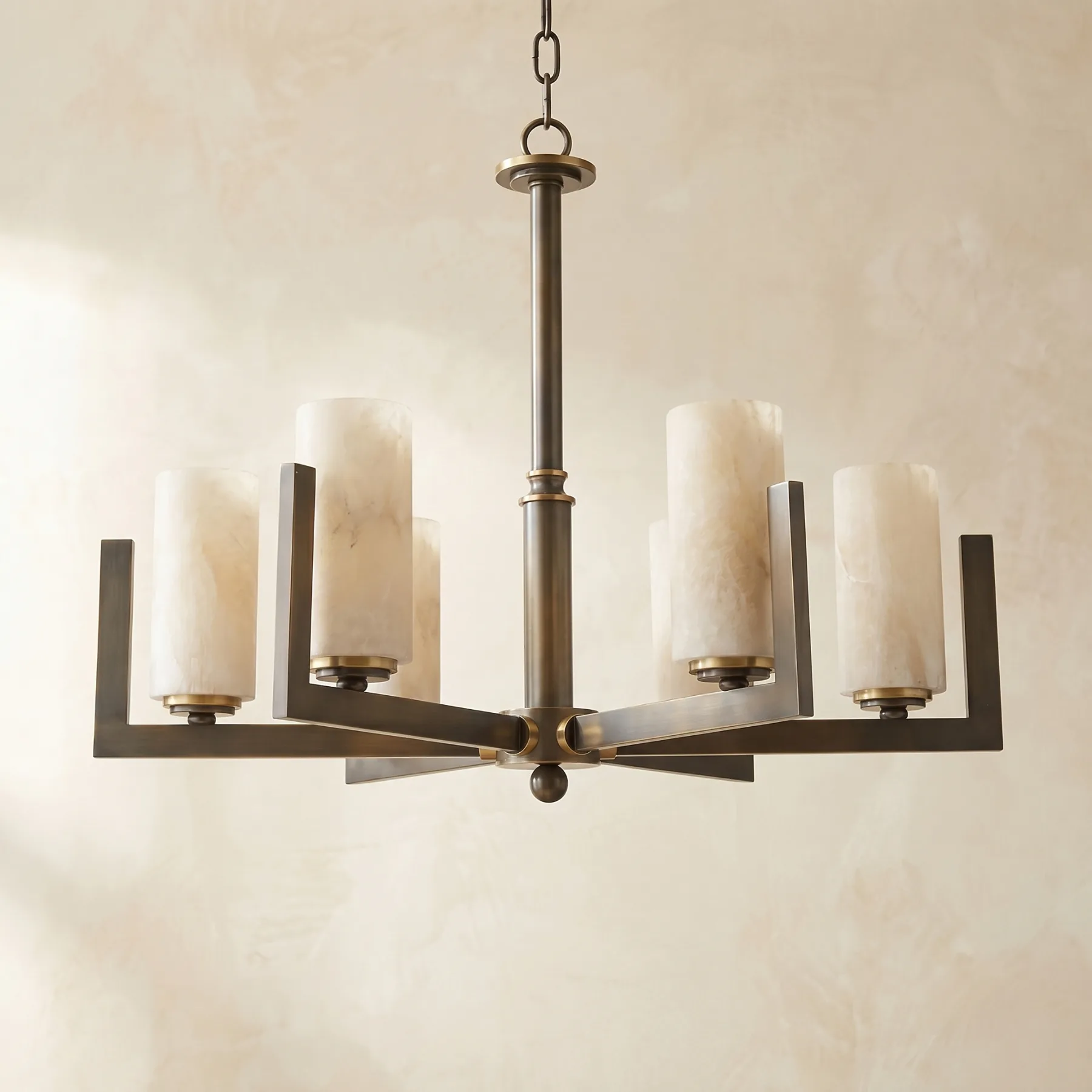 Bronze Alabaster Cylinder Chandelier image 2