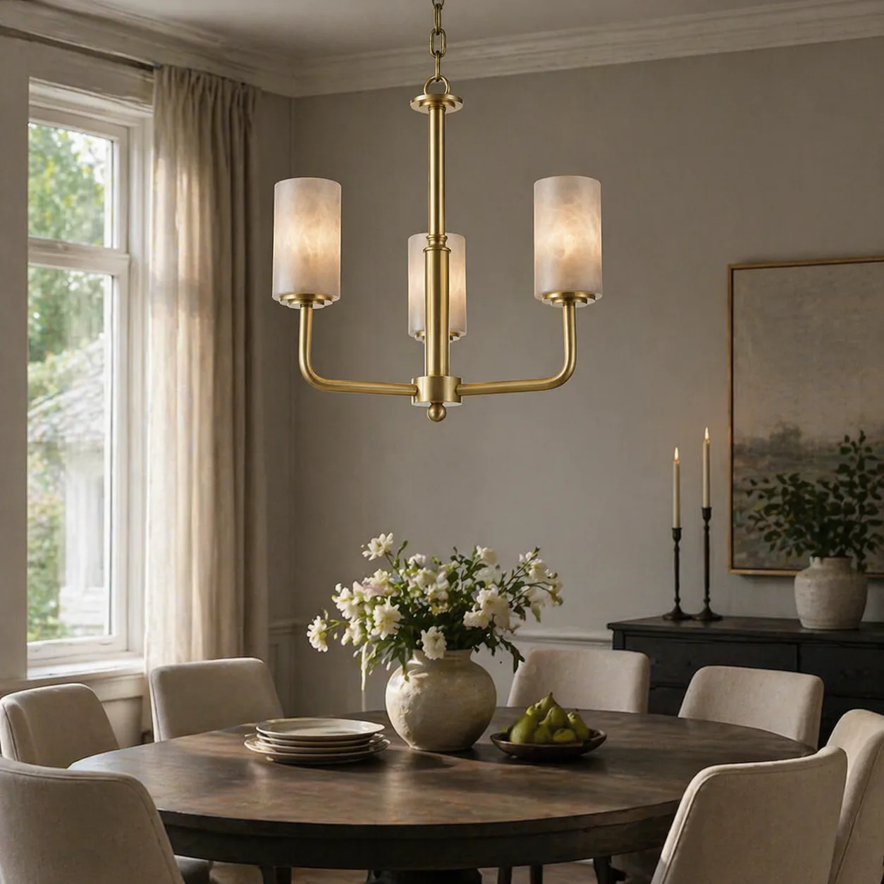 Gilded Alabaster Cylinder Chandelier image 5