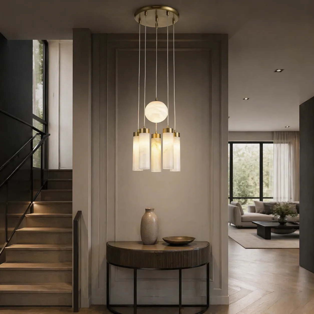 Luminous Alabaster Brass Chandelier image 4