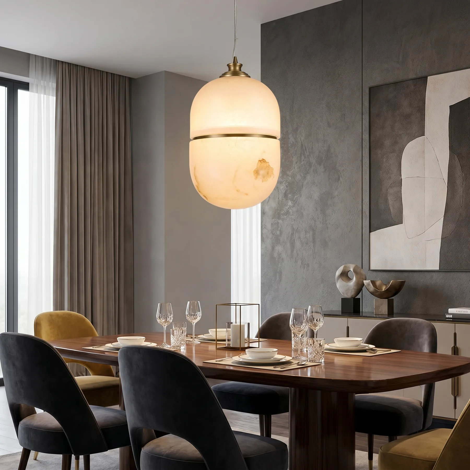 Gilded Alabaster Orb Pendant Light image 8