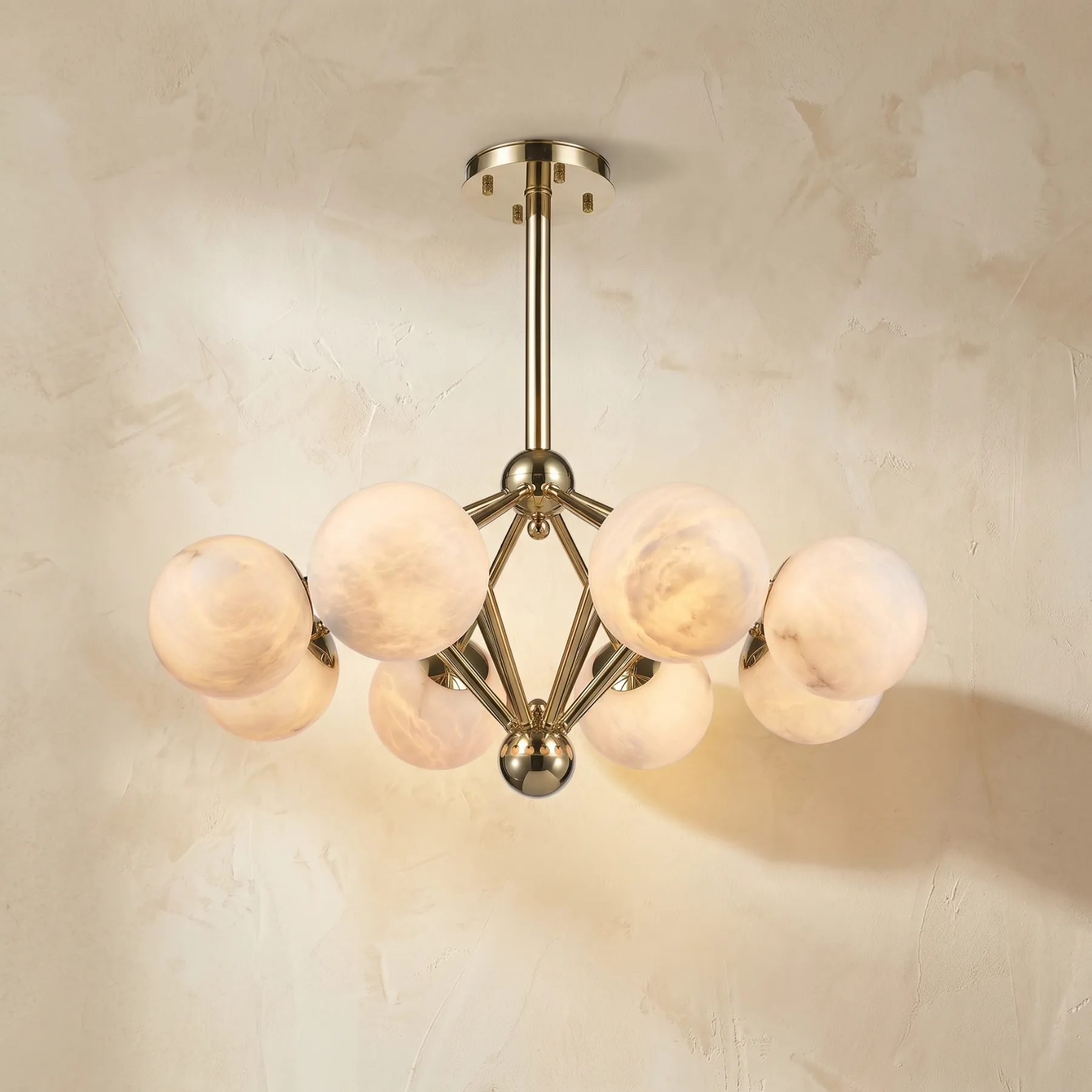 Opaline Alabaster Globe Brass Chandelier custom chandeliers