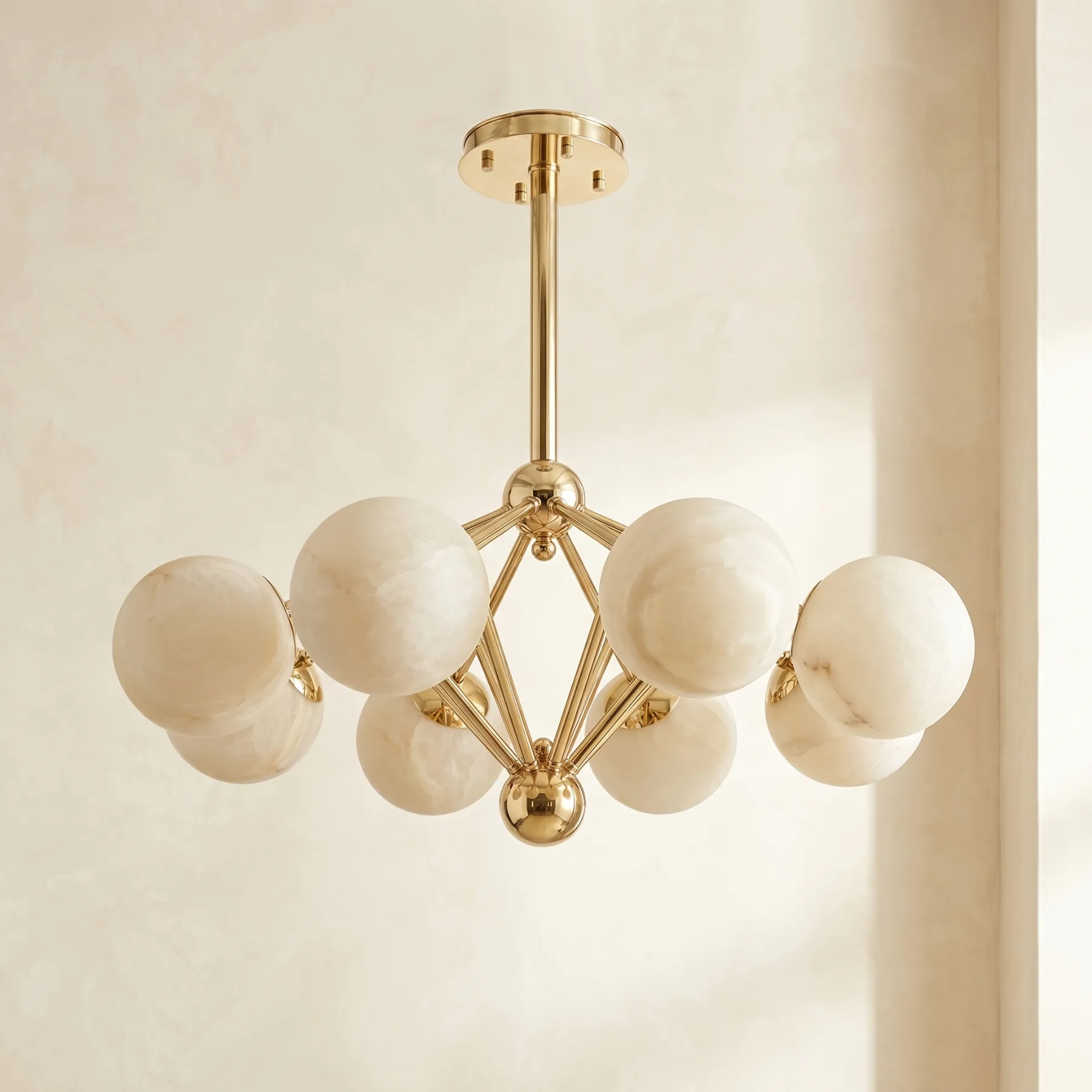 Opaline Alabaster Globe Brass Chandelier image 2