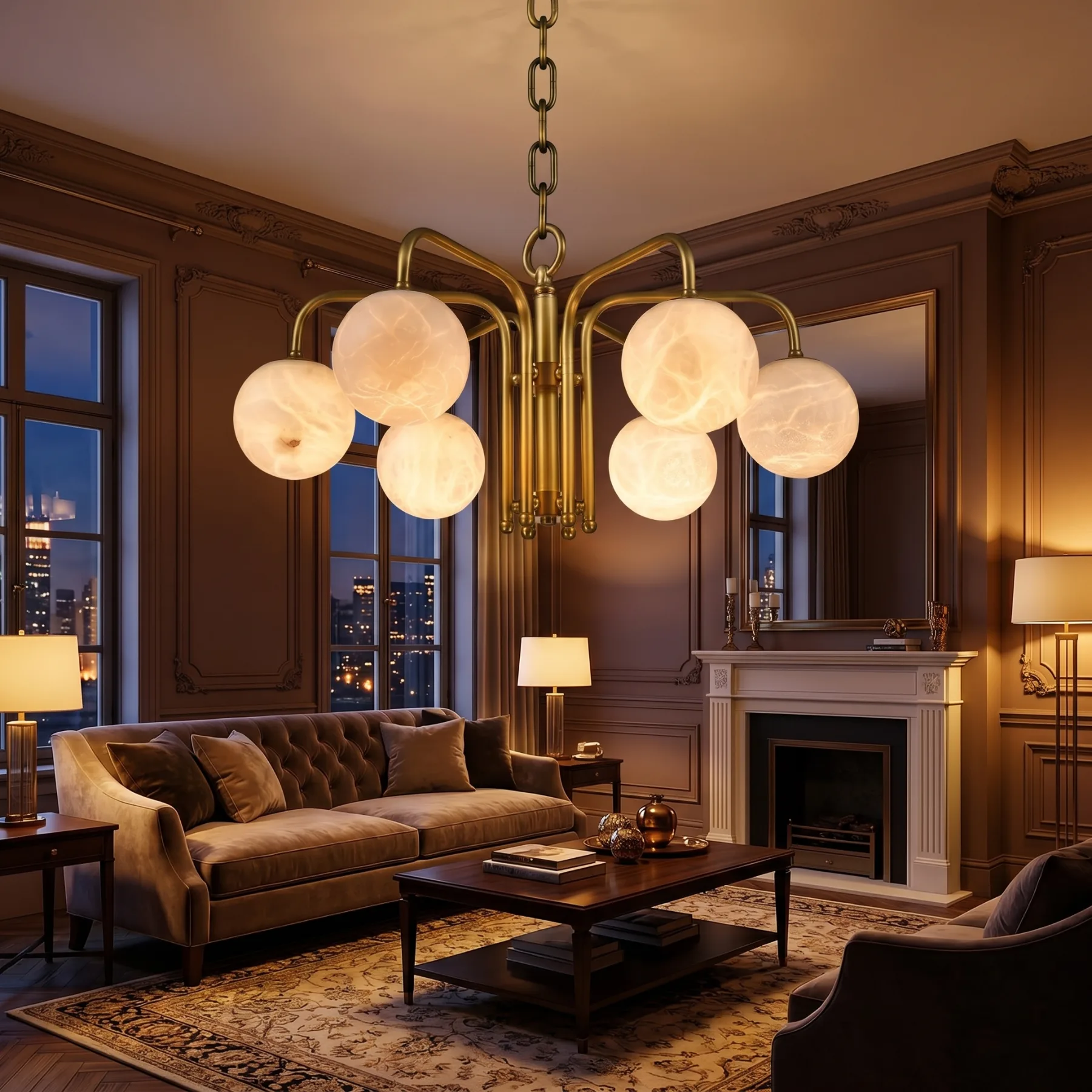 Gilded Alabaster Globe Chandelier image 5
