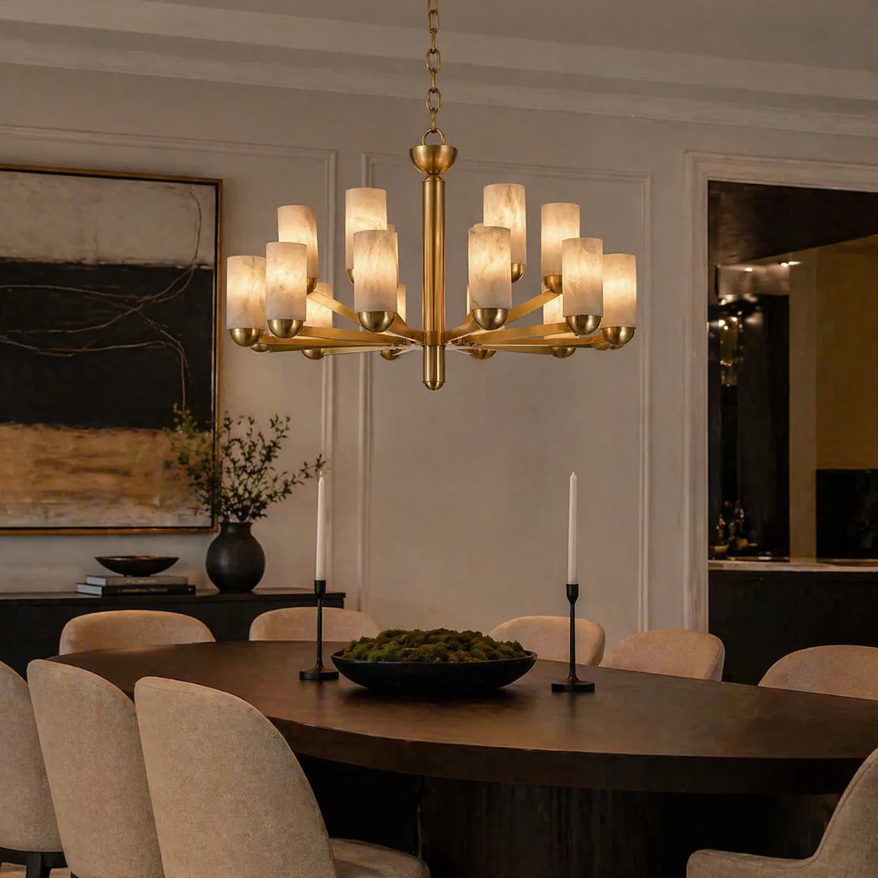 Gilded Alabaster Drum Chandelier image 3