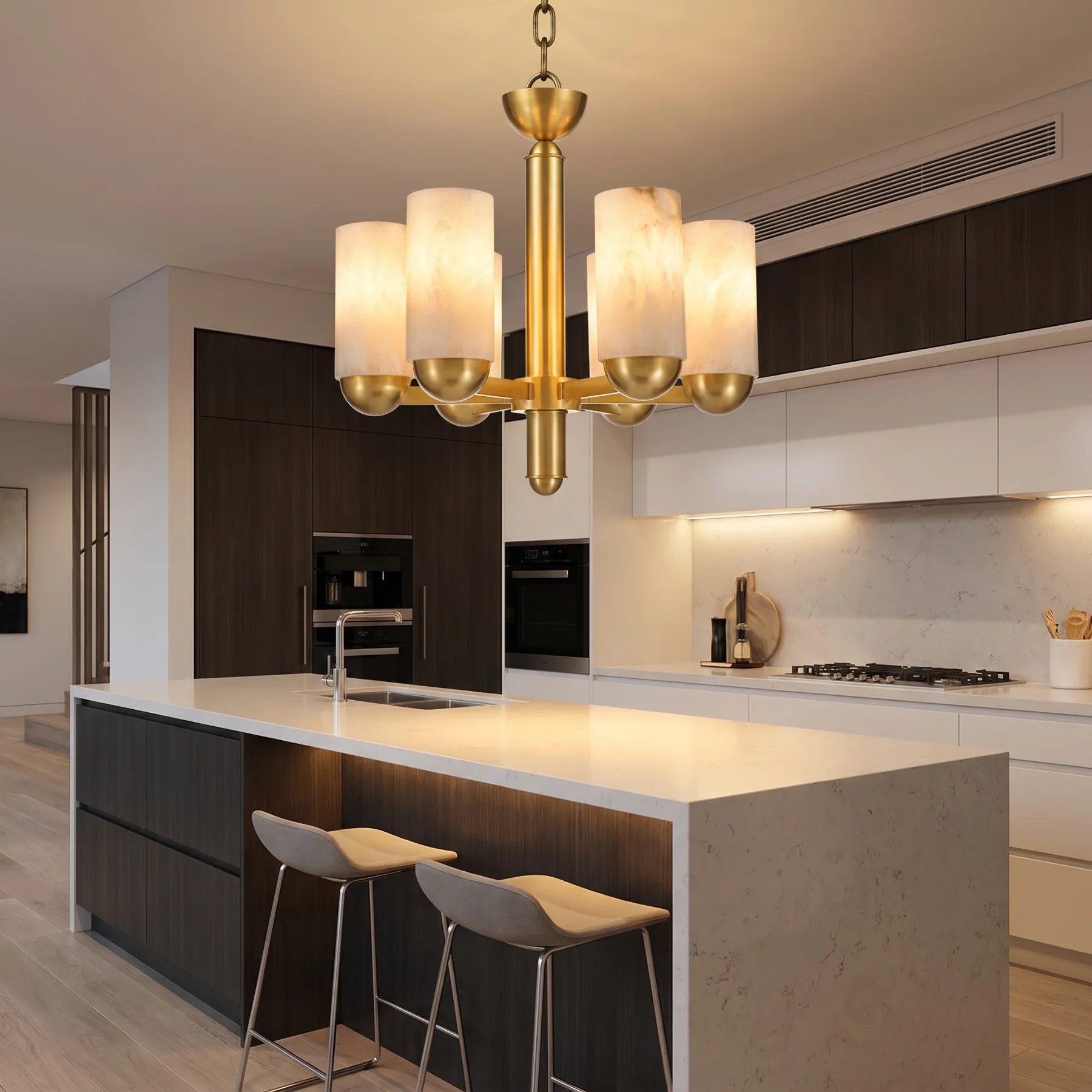 Gilded Alabaster Cylinder Chandelier image 4
