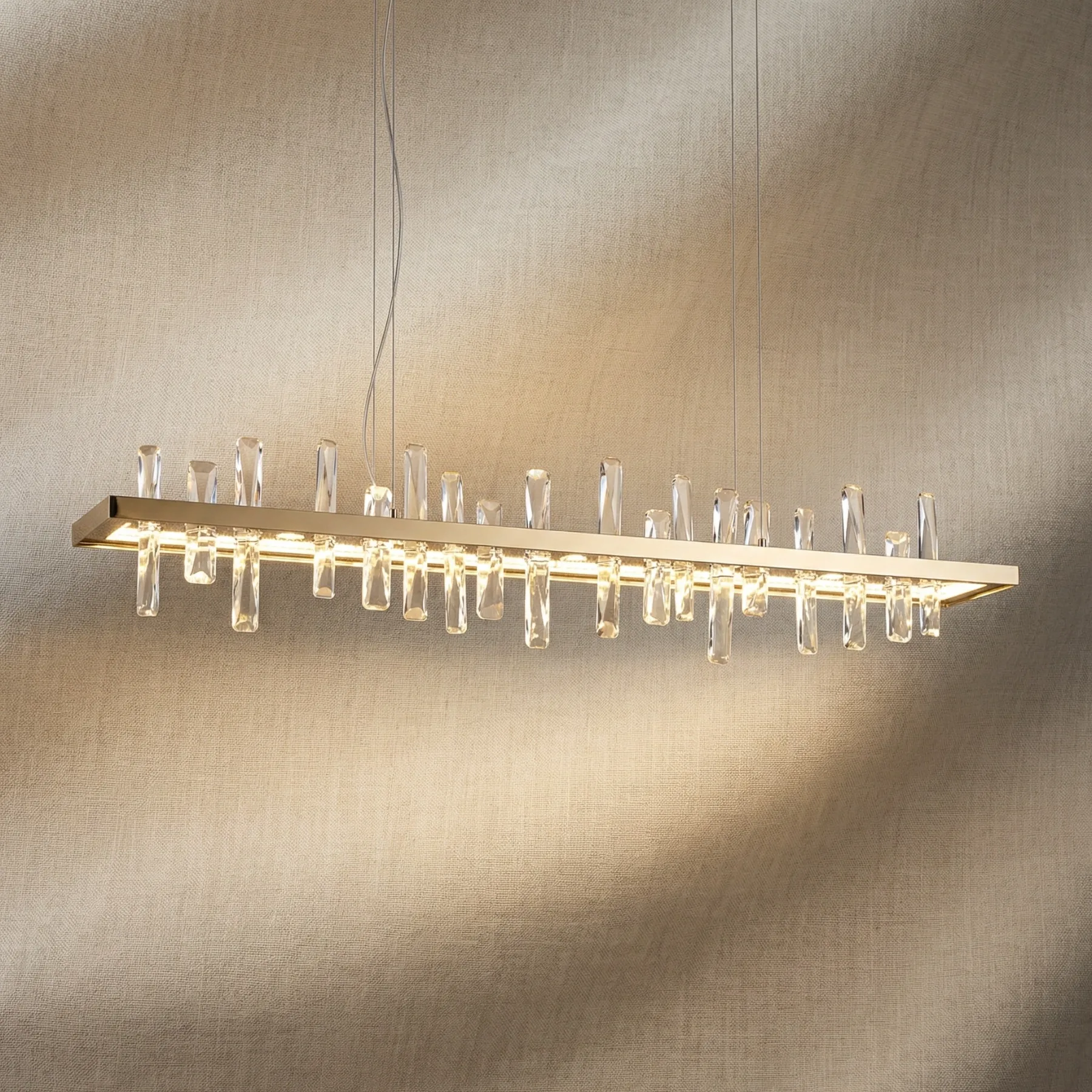 Luminous Brass Crystal Linear Chandelier custom chandeliers