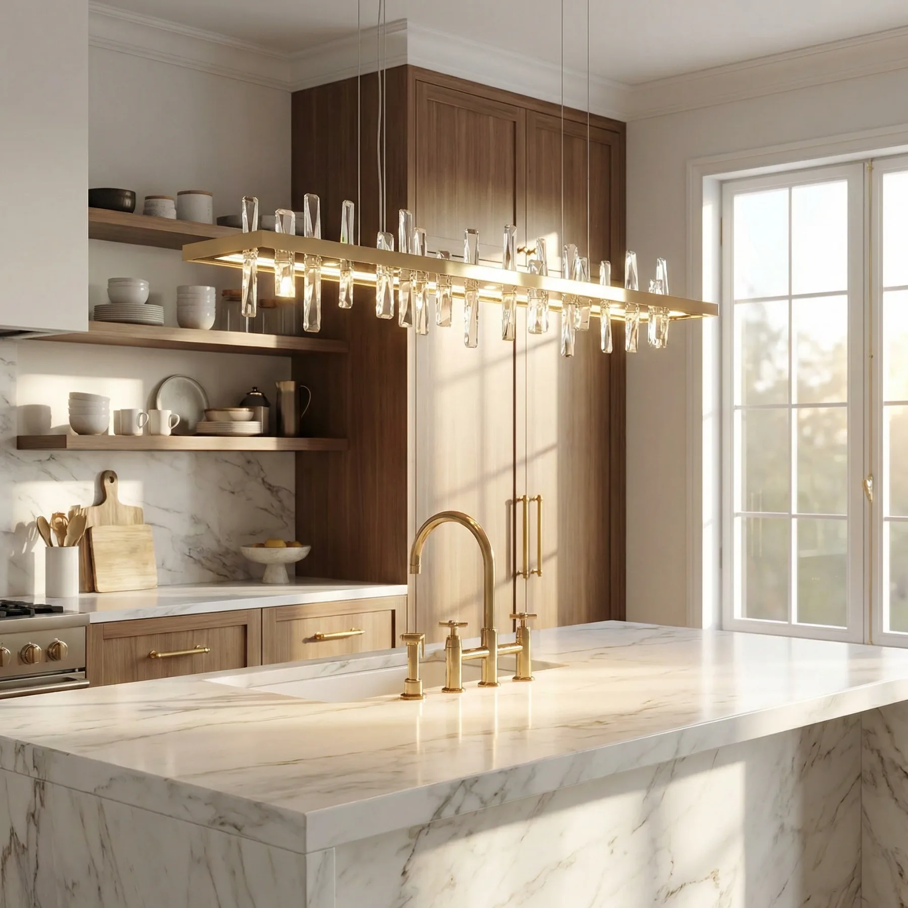Luminous Brass Crystal Linear Chandelier image 3