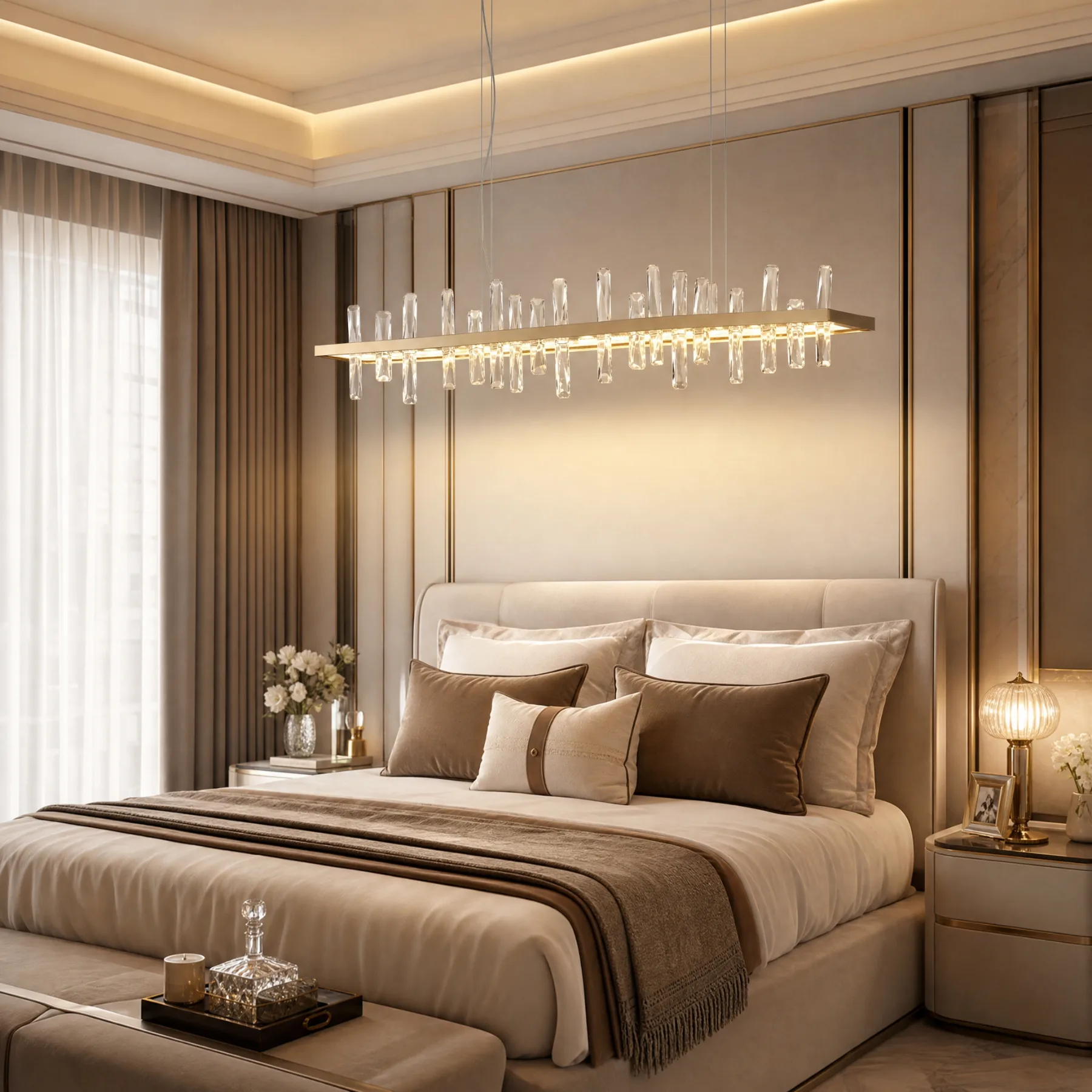 Luminous Brass Crystal Linear Chandelier image 6