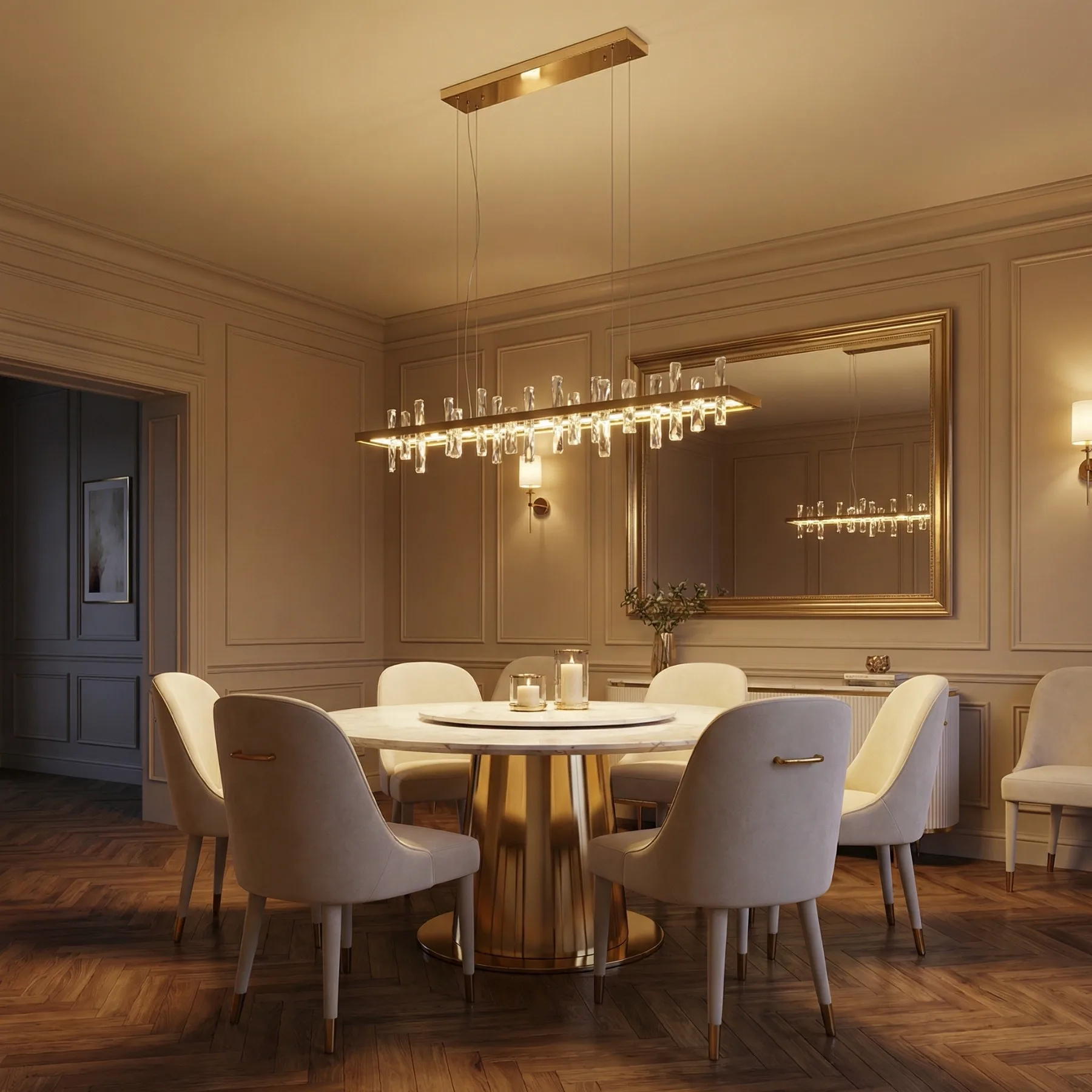 Luminous Brass Crystal Linear Chandelier image 2