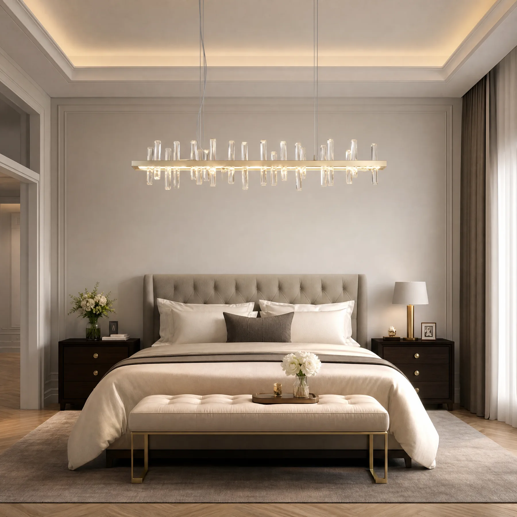 Luminous Brass Crystal Linear Chandelier image 7