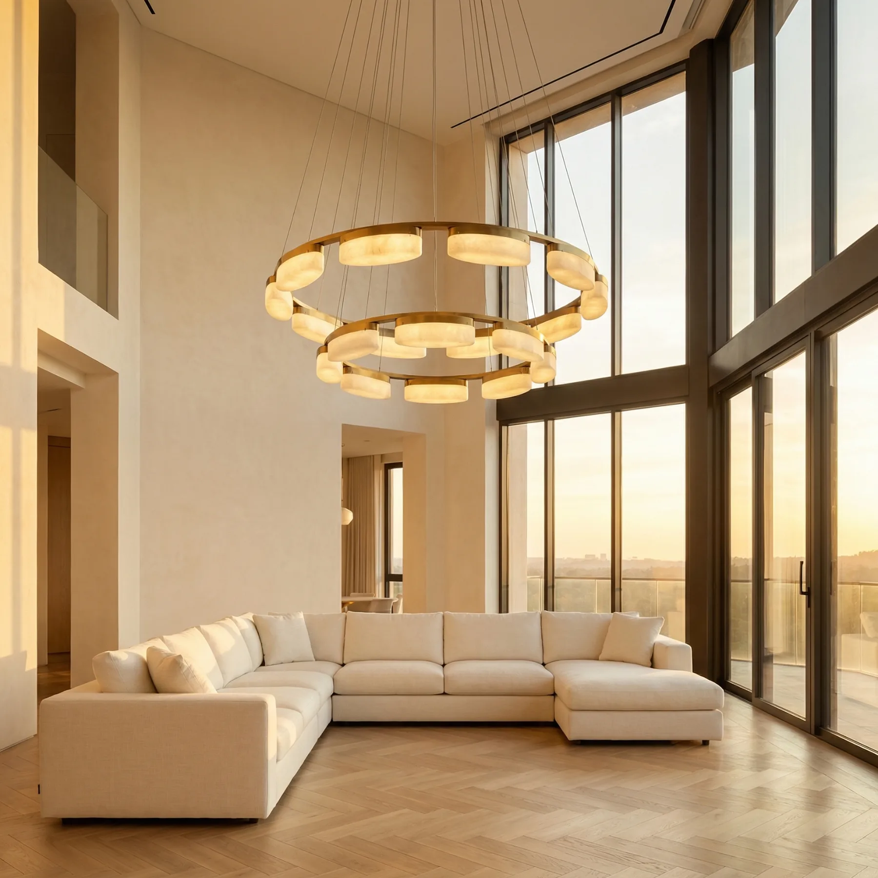 Gilded Alabaster Ring Chandelier image 3