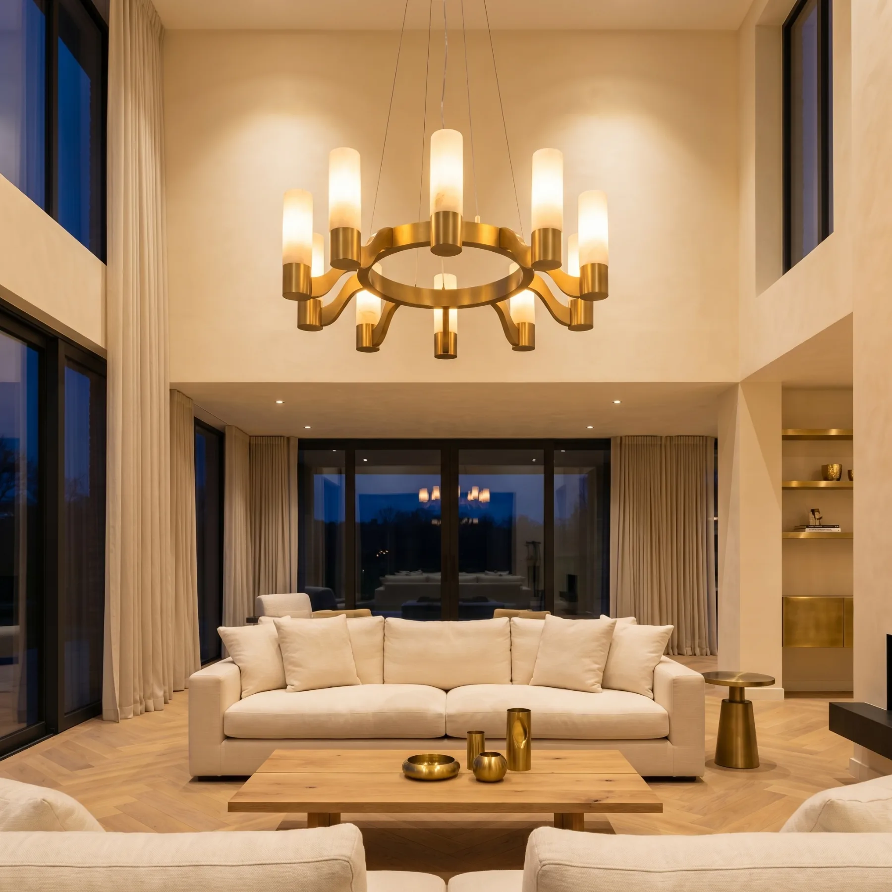Gilded Frosted Glass Ring Chandelier image 3