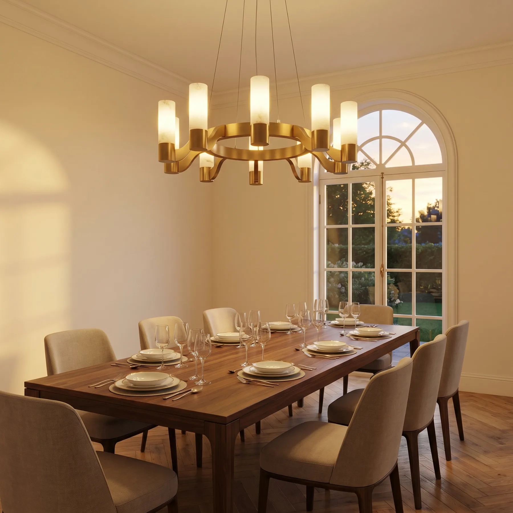 Gilded Frosted Glass Ring Chandelier image 4