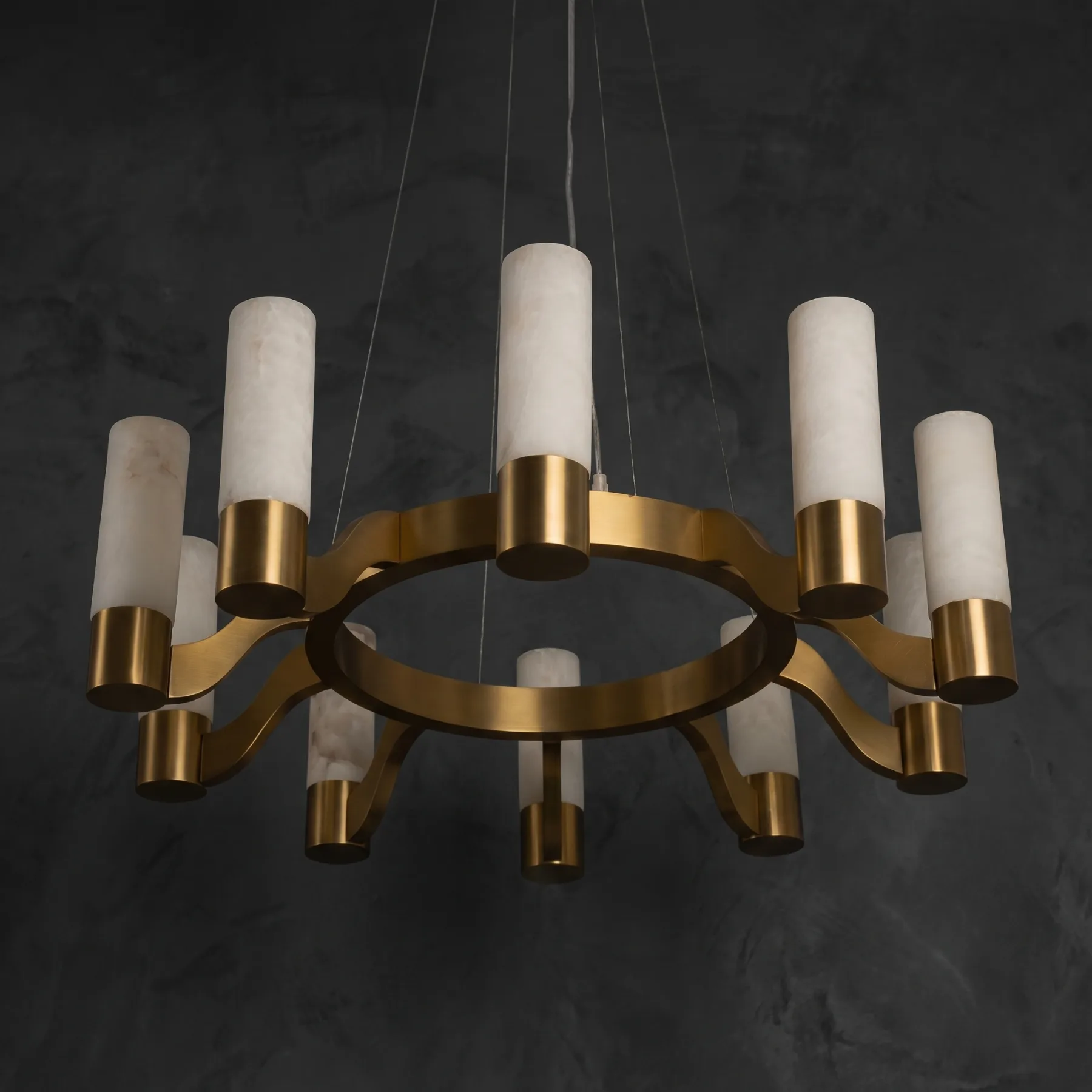 Gilded Frosted Glass Ring Chandelier image 2