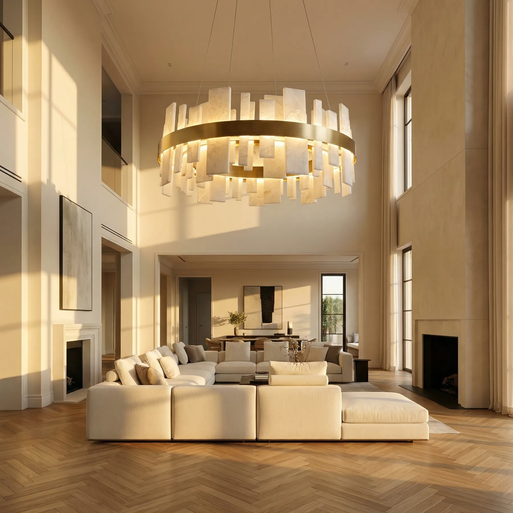 Gilded Alabaster Ring Chandelier image 3